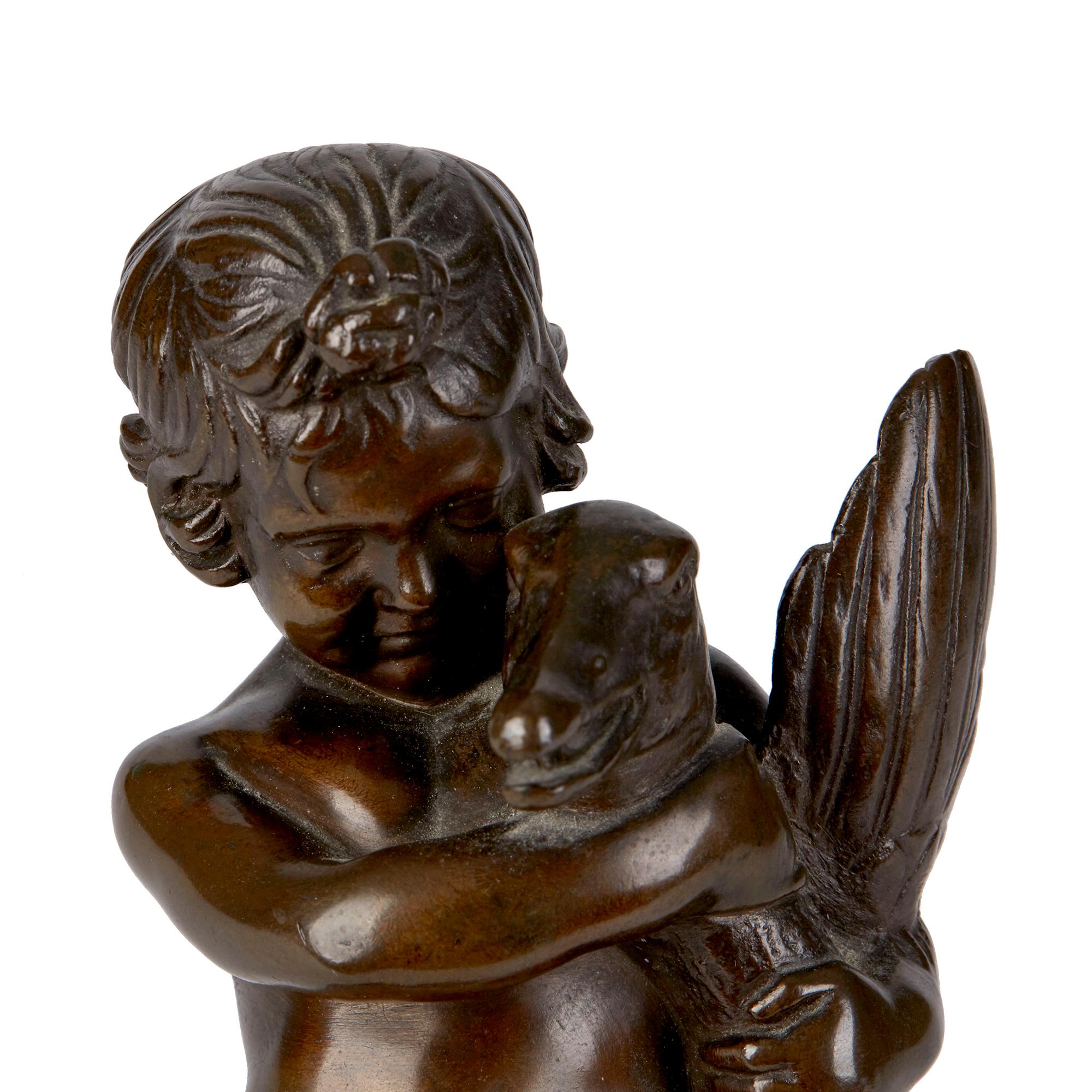 European Ferdinand Barbedienne '1810-1892' French Bronze Sculpture Boy with Goose