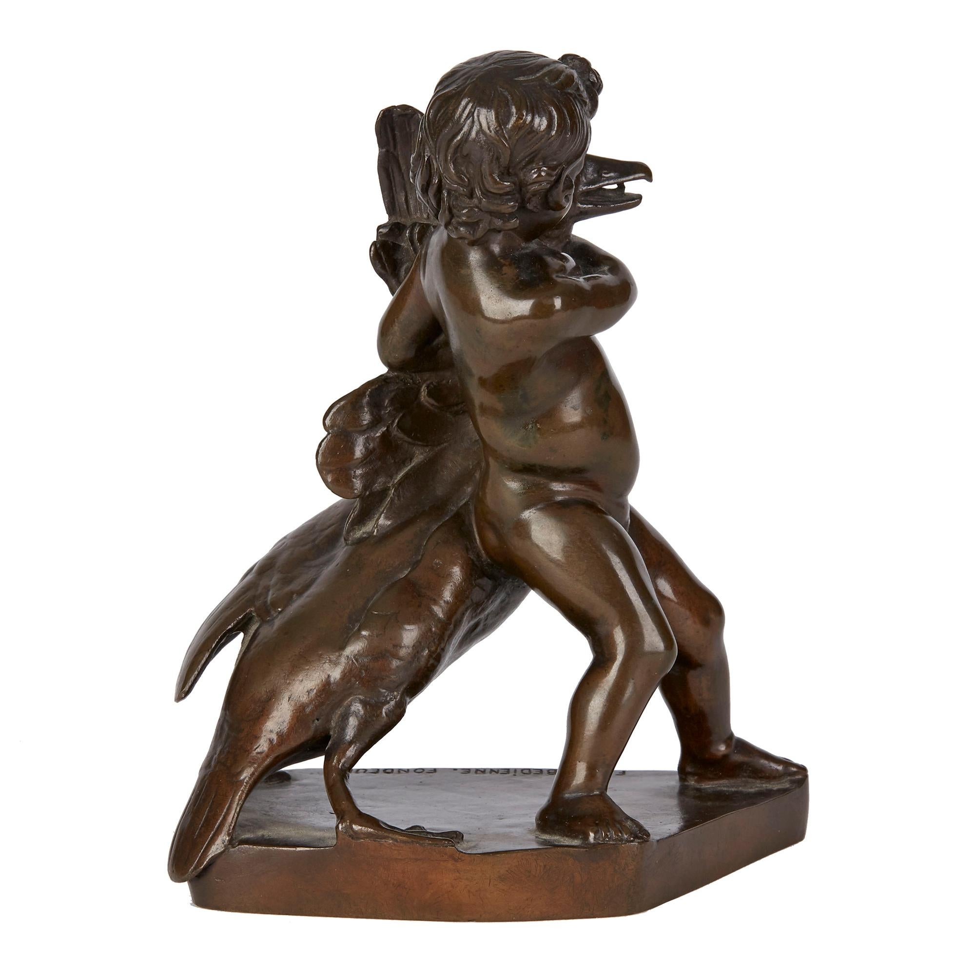 Cast Ferdinand Barbedienne '1810-1892' French Bronze Sculpture Boy with Goose