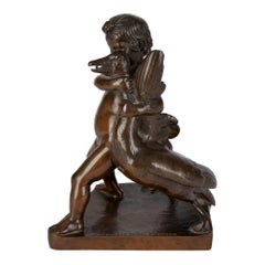 Ferdinand Barbedienne:: 1810-1892:: Sculpture française en bronze Garçon avec oie