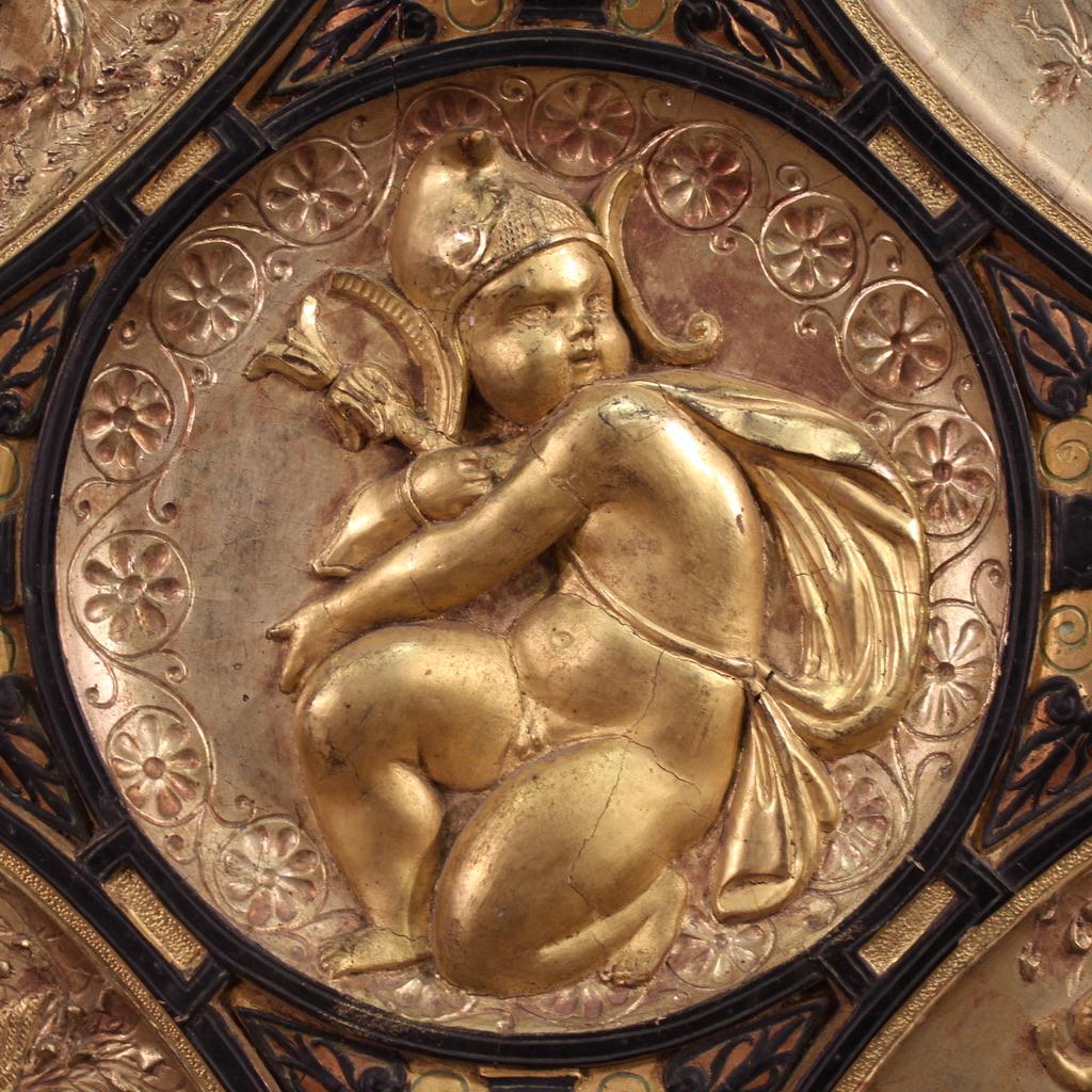 19th Century Gold Wood French Signed F. Barbedienne Paris Shield Sculpture For Sale 5