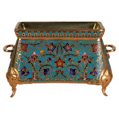 Ferdinand Barbedienne, Französische Jardiniere aus Goldbronze und Champleve-Emaille, um 1870