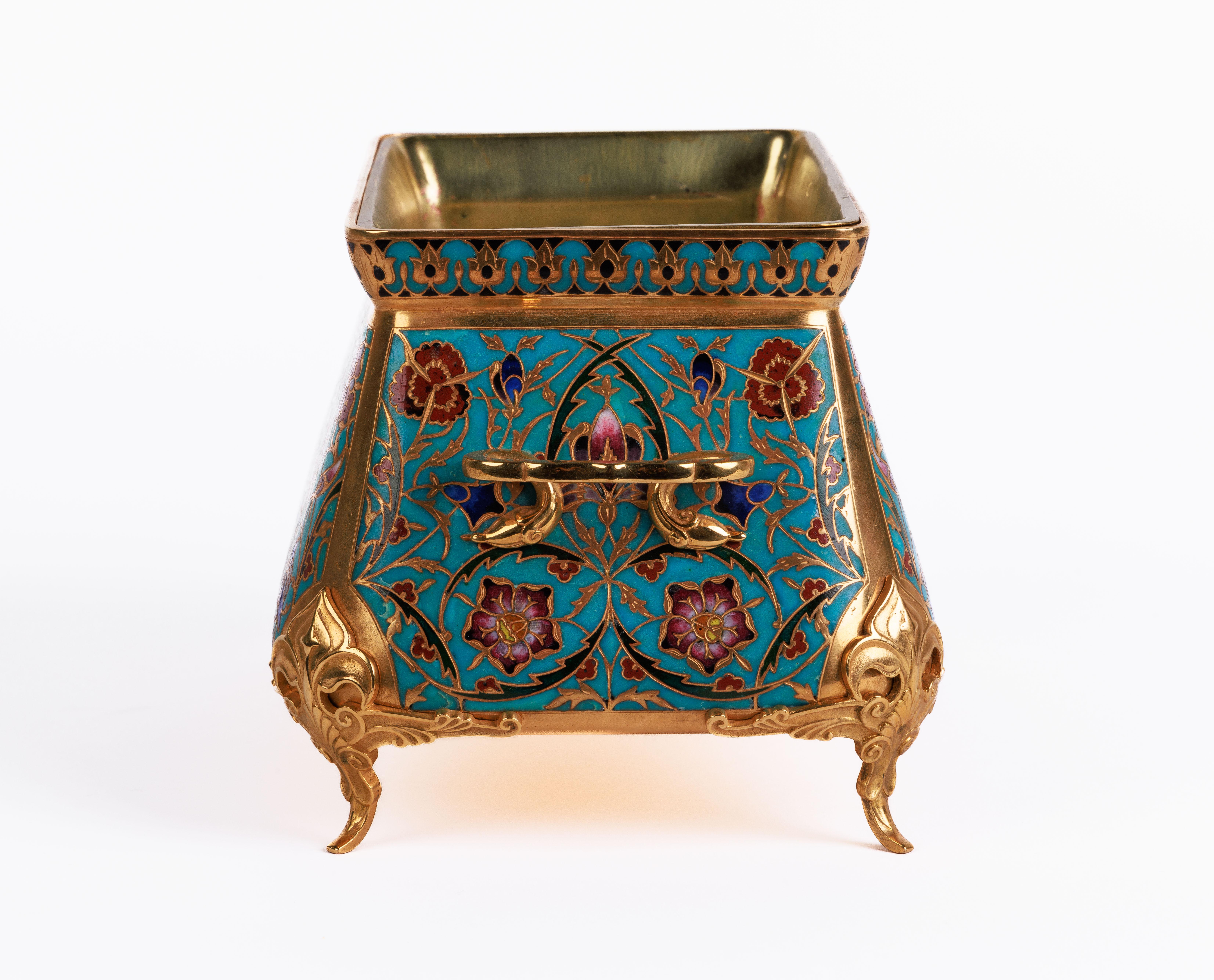 Ferdinand Barbedienne, A French Ormolu and Champleve Enamel Jardiniere, C. 1870 For Sale 2