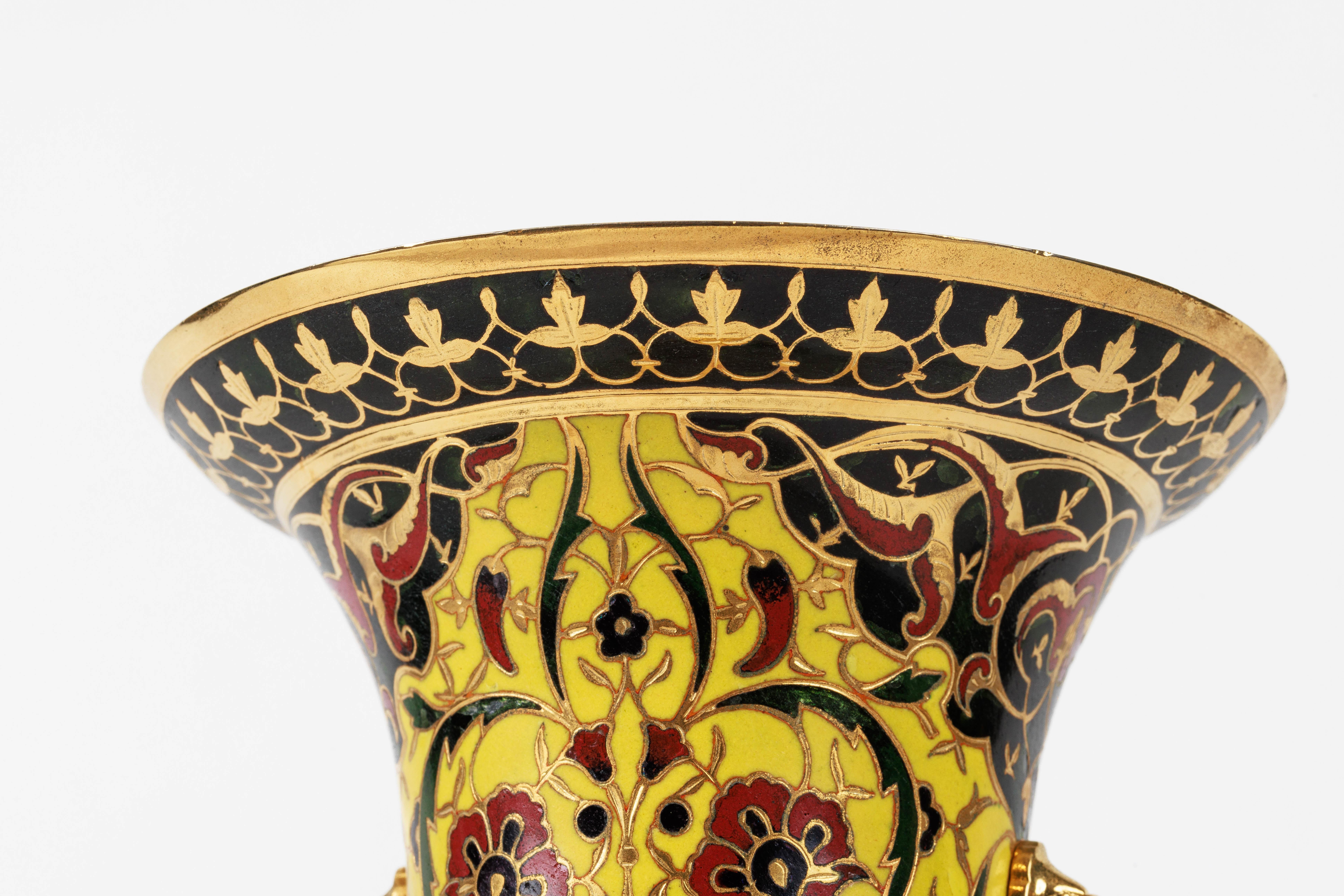 Ferdinand Barbedienne, A French Ormolu and Champleve Enamel Vase, C. 1870 5
