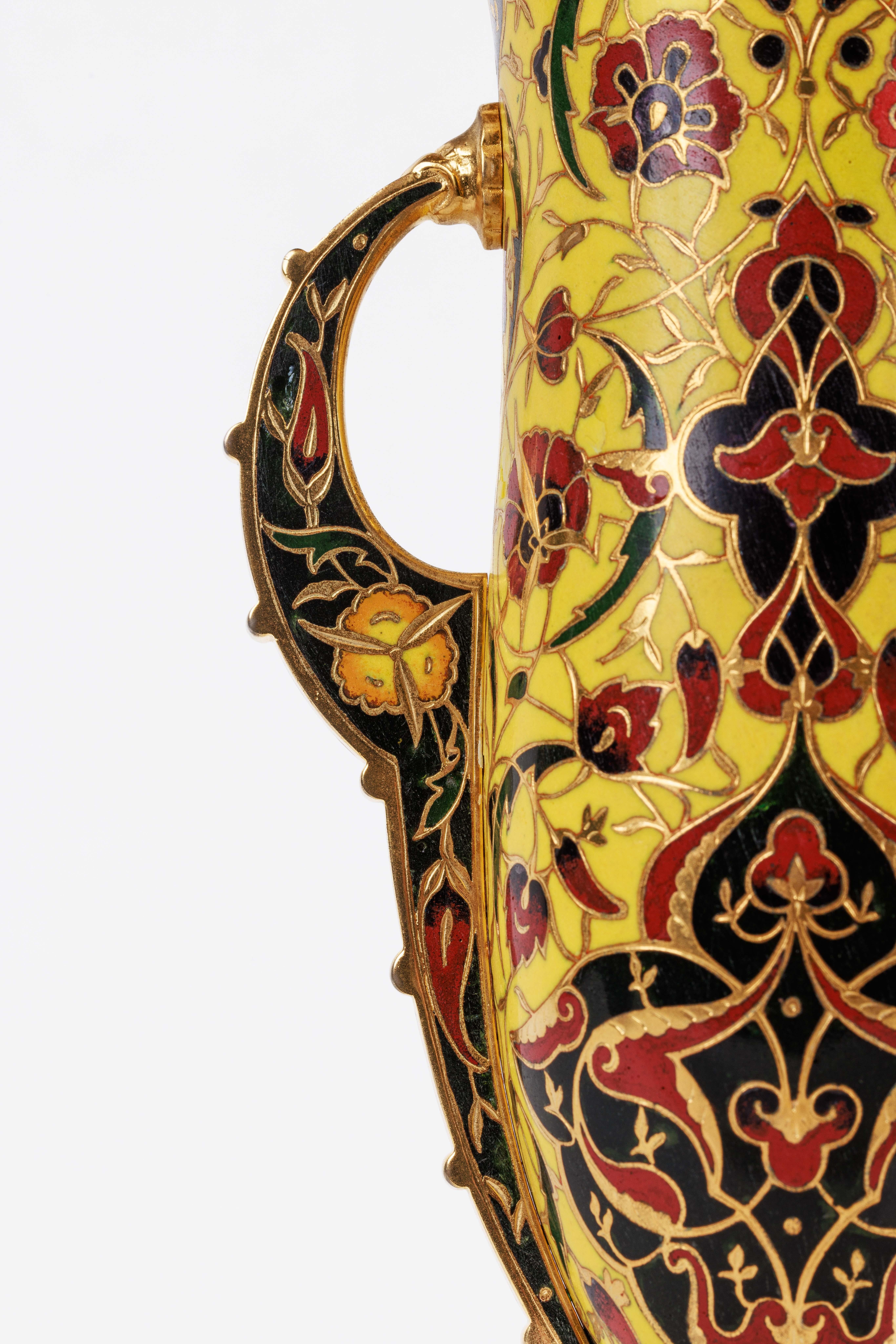 Ferdinand Barbedienne, A French Ormolu and Champleve Enamel Vase, C. 1870 For Sale 7