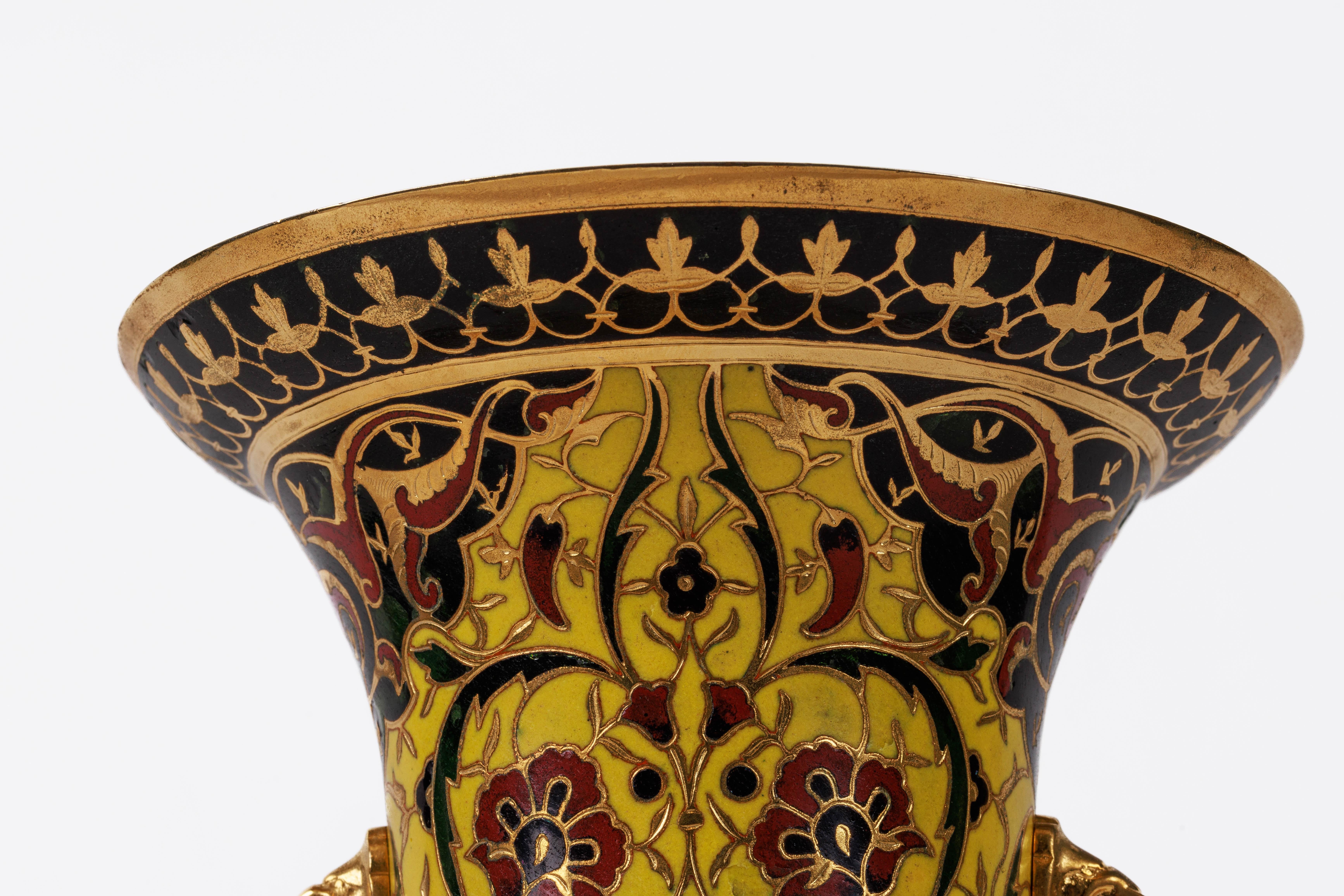 Ferdinand Barbedienne, A French Ormolu and Champleve Enamel Vase, C. 1870 For Sale 8