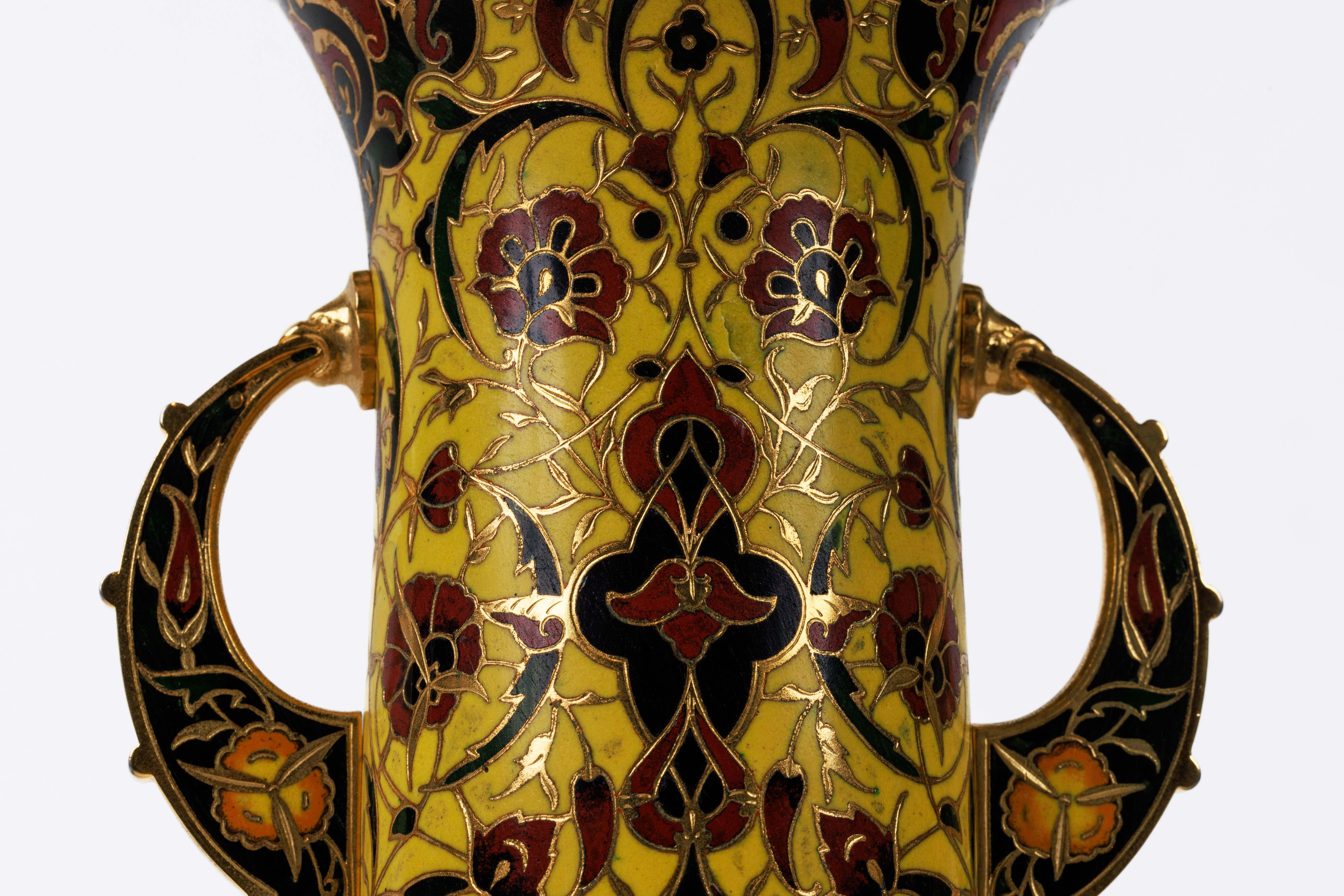 Ferdinand Barbedienne, A French Ormolu and Champleve Enamel Vase, C. 1870 9