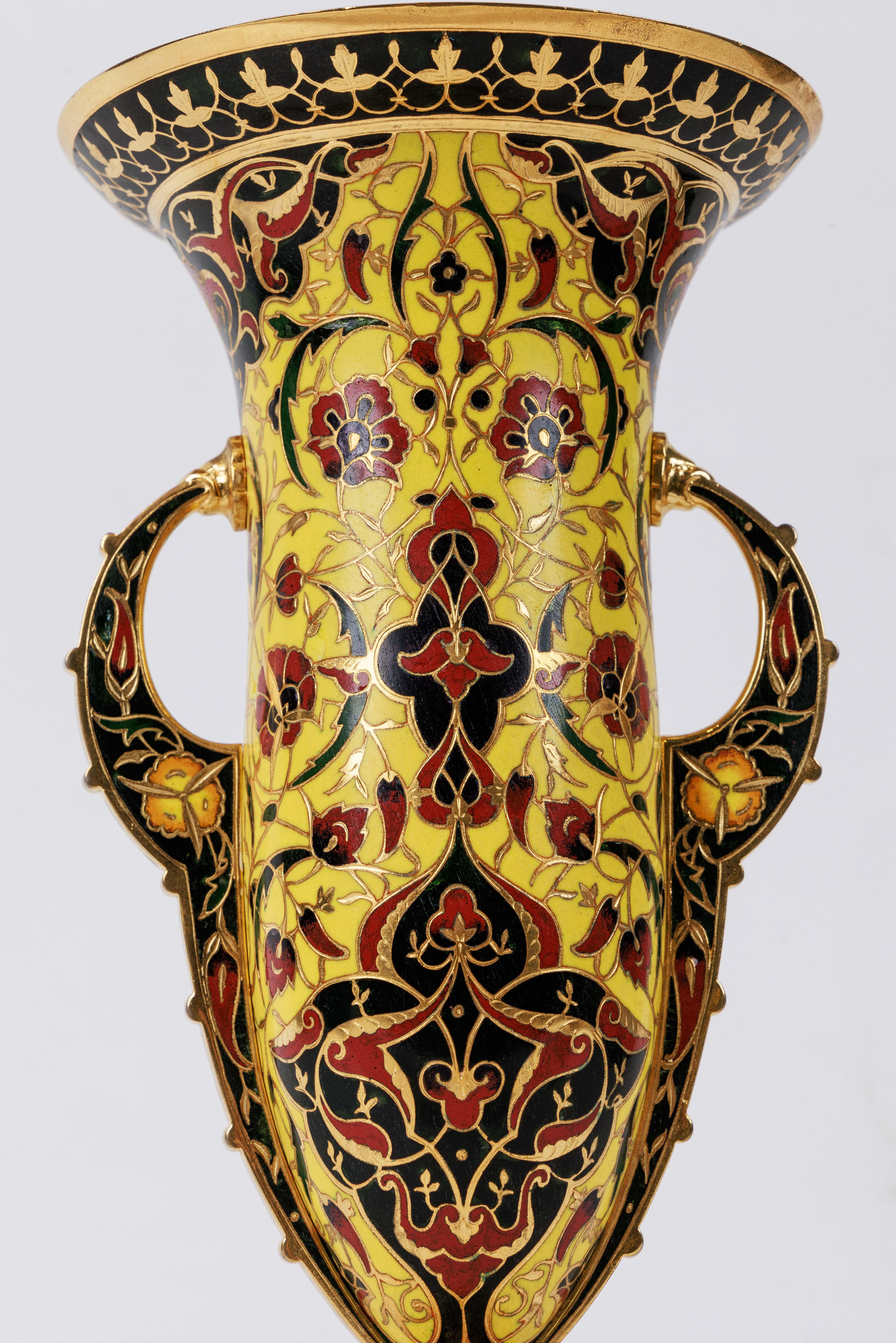 Bronze Ferdinand Barbedienne, A French Ormolu and Champleve Enamel Vase, C. 1870