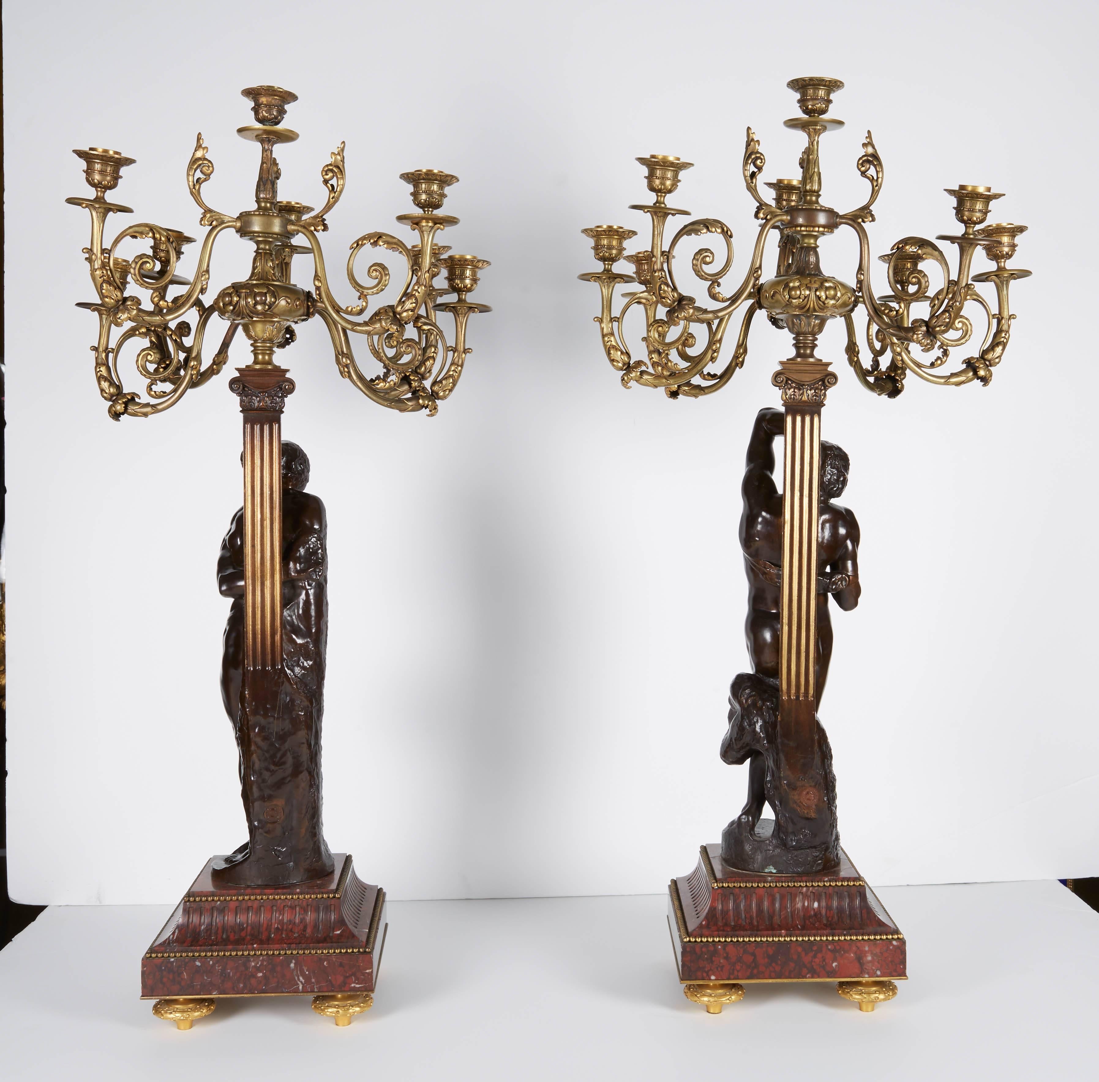 Ferdinand Barbedienne, a Large Pair of French Gilt Patinated Bronze Candelabras 3