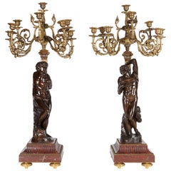 Ferdinand Barbedienne, a Large Pair of French Gilt Patinated Bronze Candelabras