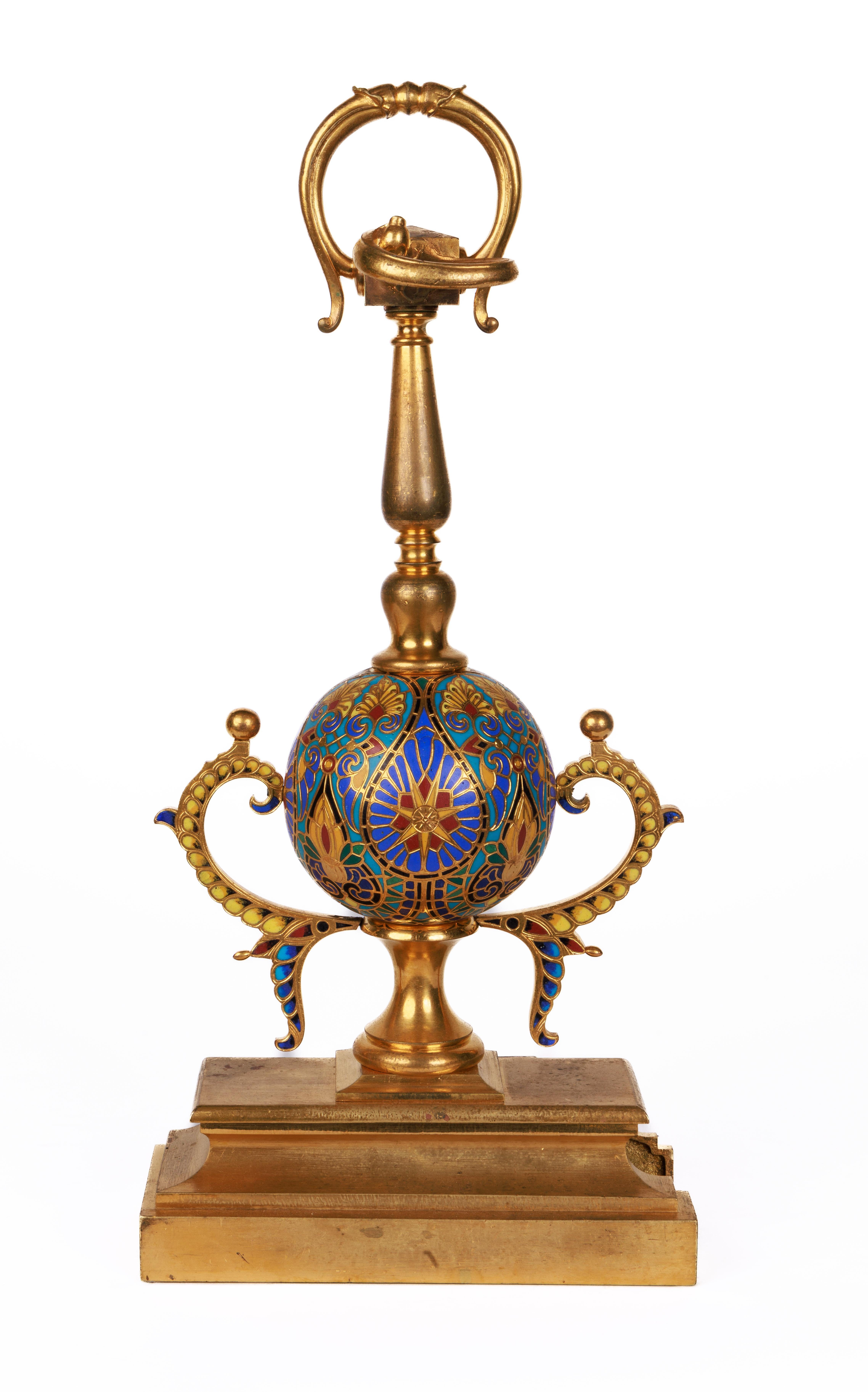Ferdinand Barbedienne, A Pair of French Ormolu and Champleve Enamel Andirons 11