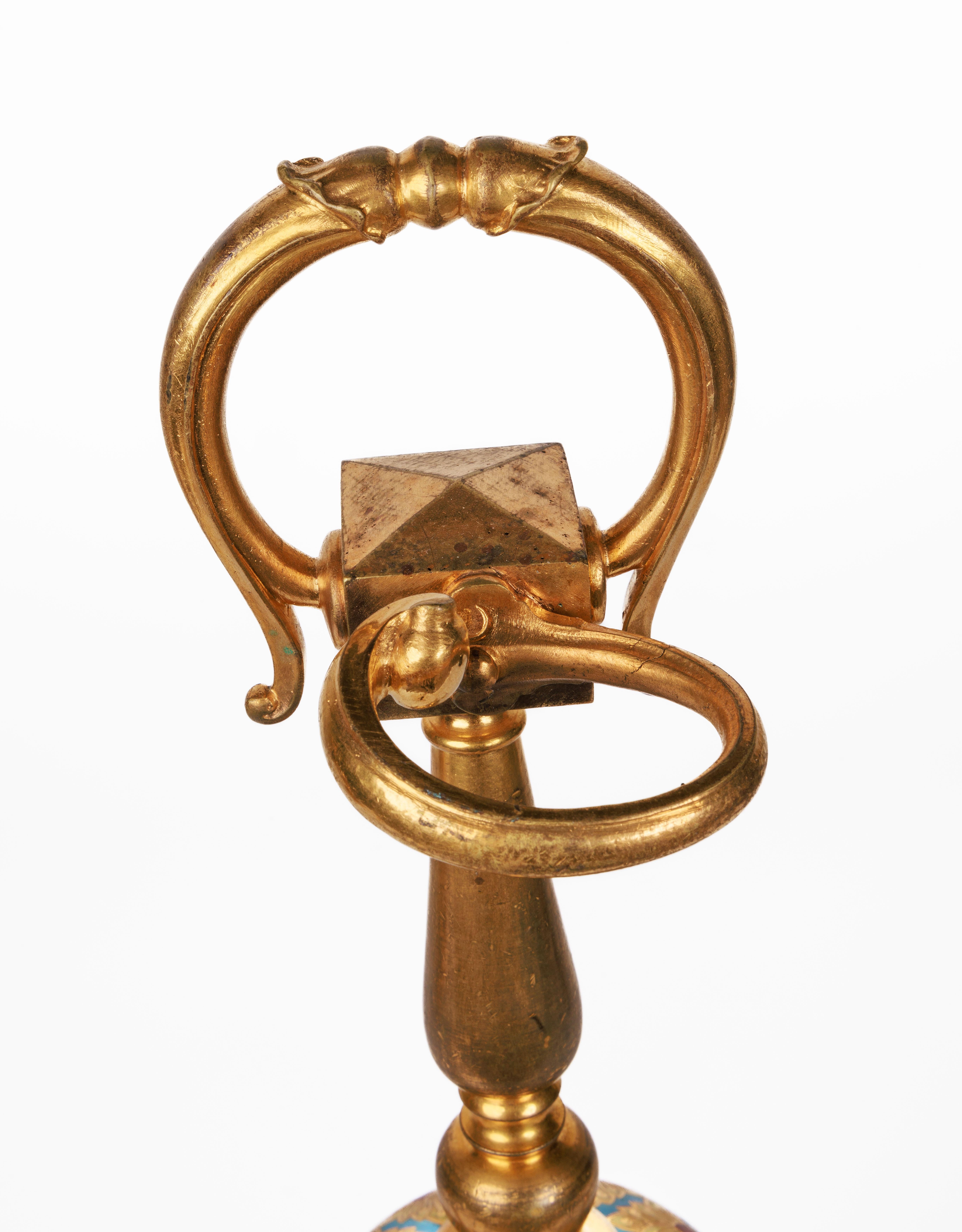 Ferdinand Barbedienne, Paire de chenets français en bronze doré et émail champlevé en vente 11