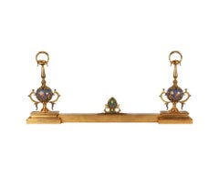 Ferdinand Barbedienne, A Pair of French Ormolu and Champleve Enamel Andirons