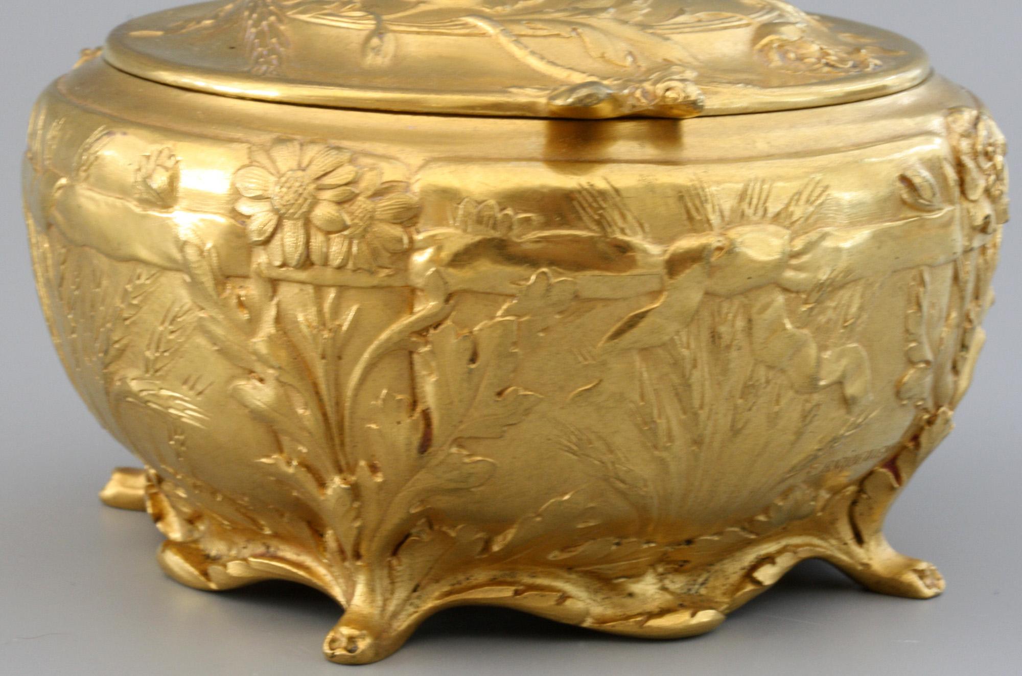 Ferdinand Barbedienne Art Nouveau Gilt Bronze Lidded Box by Robinet 12