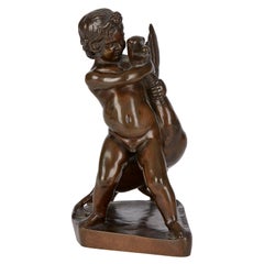 Ferdinand Barbedienne Scultura in bronzo di ragazzo e oca del XIX secolo
