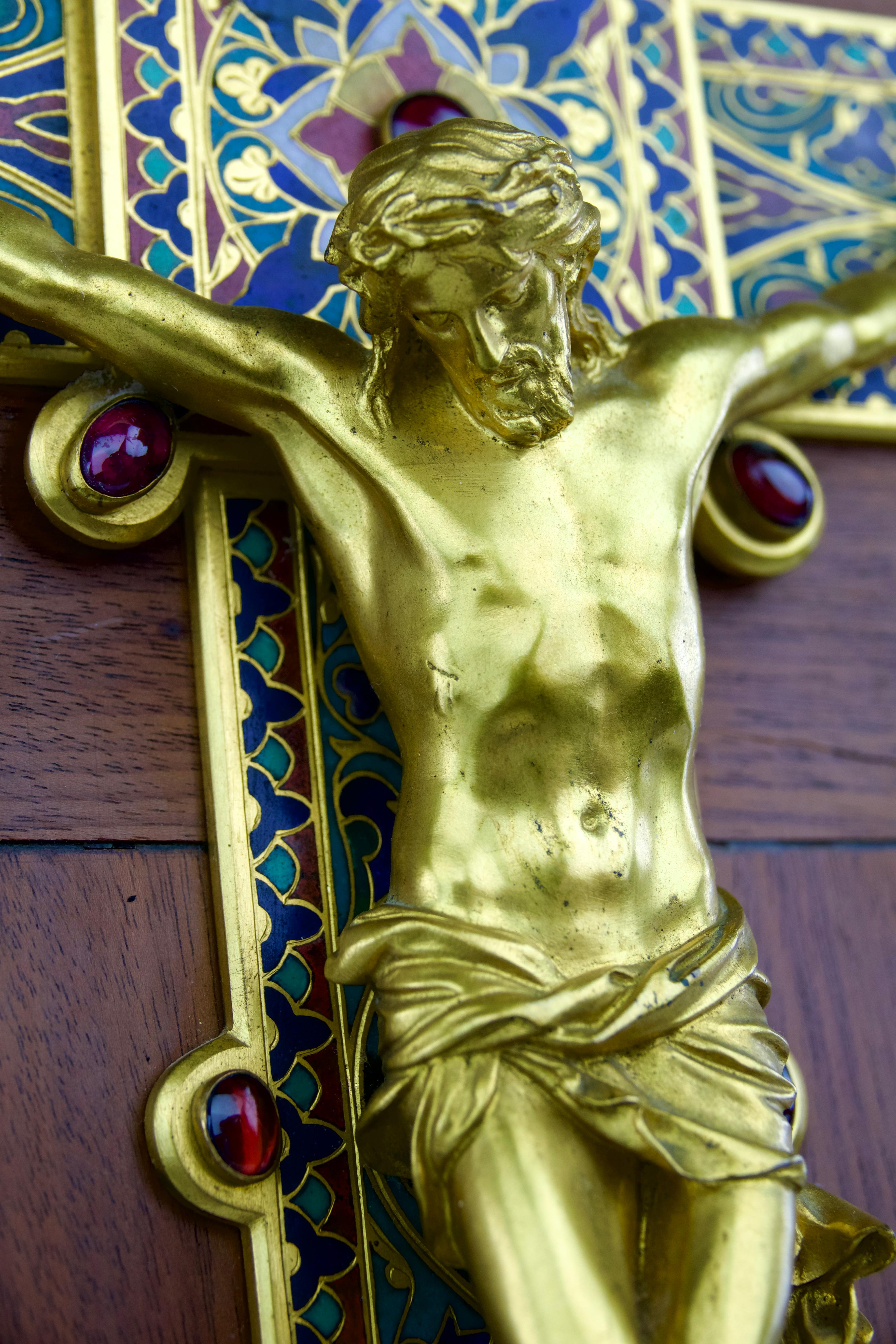 Ferdinand Barbedienne, Cloisonné Enamel Arabesque Crucifix, France 19th Century 1