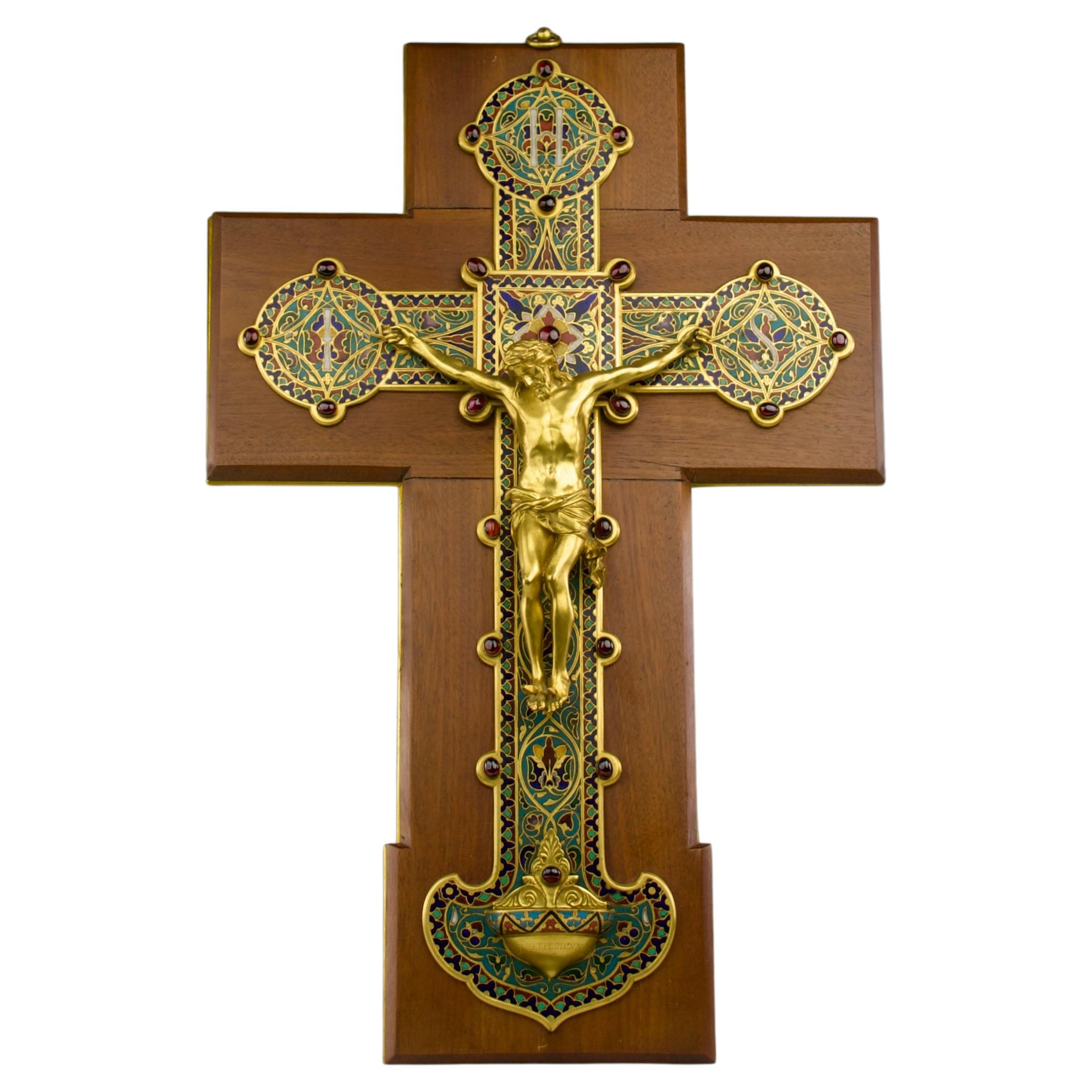 Ferdinand Barbedienne, Cloisonné Enamel Arabesque Crucifix, France 19th Century For Sale