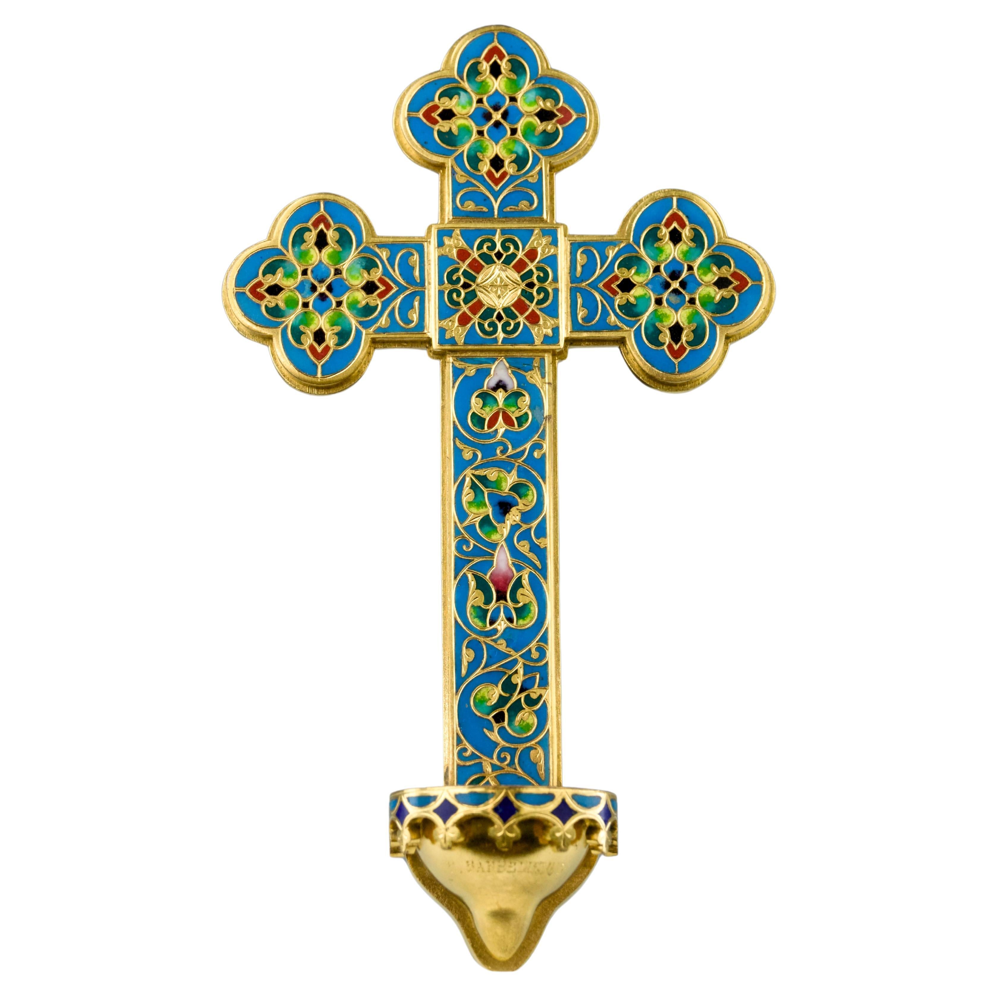 Ferdinand Barbedienne, Cloisonné Enamel Arabesque Crucifix, France 19th Century For Sale