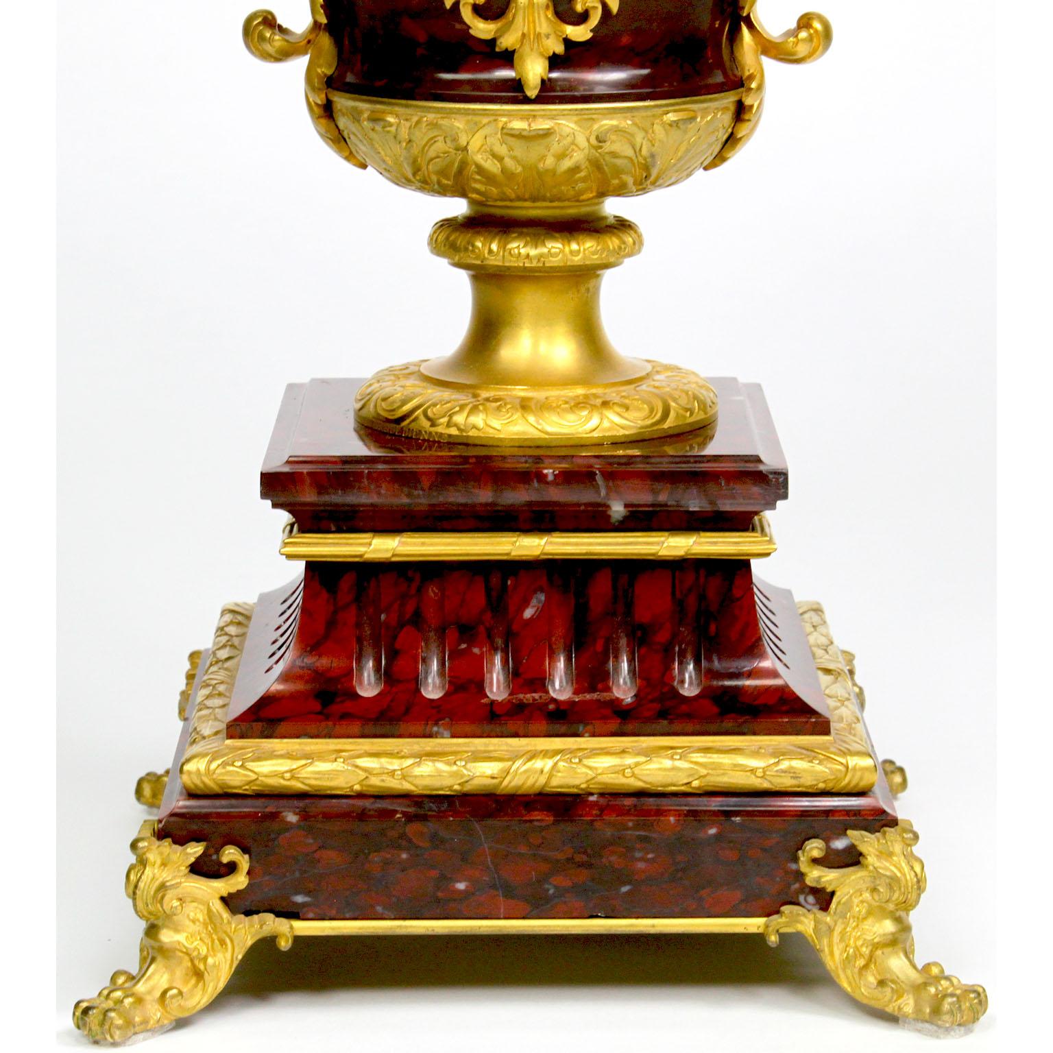 Glass Ferdinand Barbedienne Pair of Marble & Ormolu Urn Low Tables For Sale