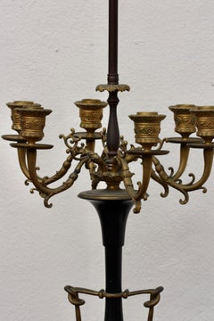 Ferdinand Barbedienne Gilt and Patinated Bronze Six-Light Candelabra