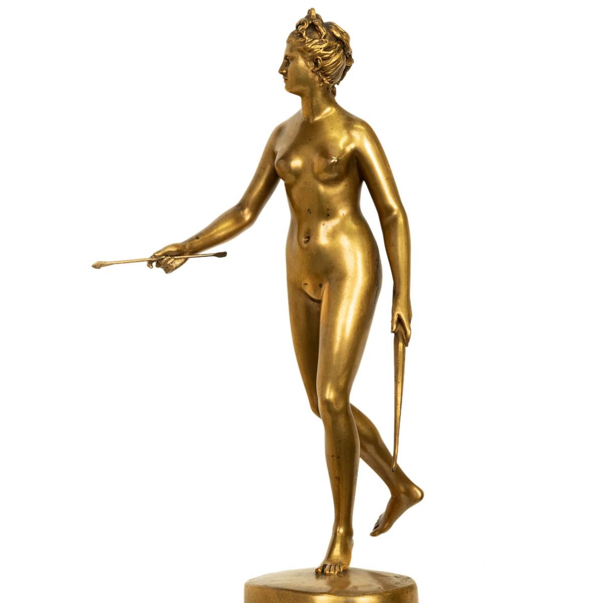 Antique French Grand Tour Gilt Bronze Statue on Column Diana the Huntress 1838 For Sale 9