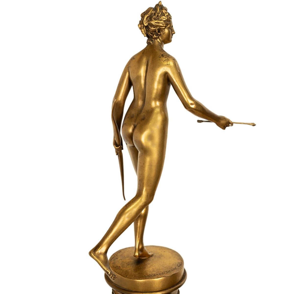 Antique French Grand Tour Gilt Bronze Statue on Column Diana the Huntress 1838 For Sale 12