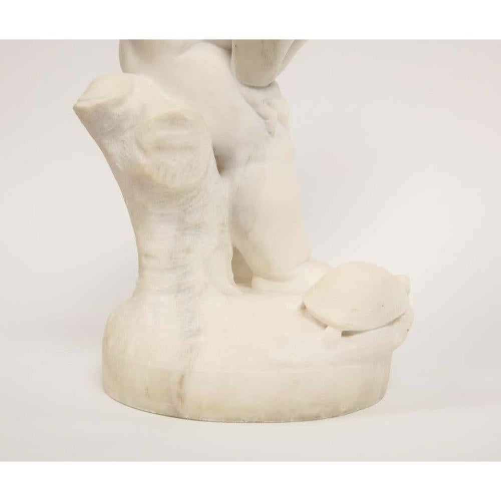 Benoit Rougelet, F. Barbedienne, a White Marble Sculpture of a Putti and Turtle 7