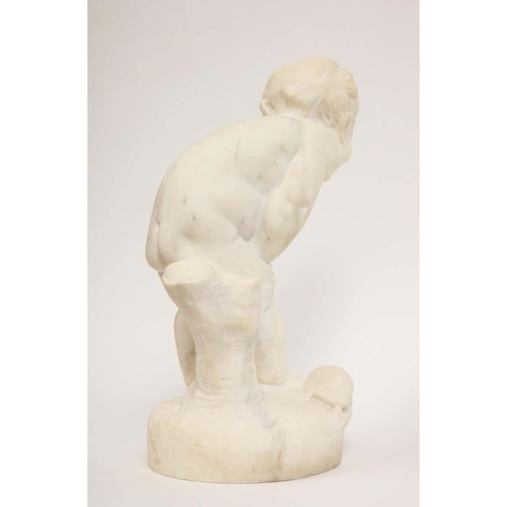 Benoit Rougelet, F. Barbedienne, a White Marble Sculpture of a Putti and Turtle 8