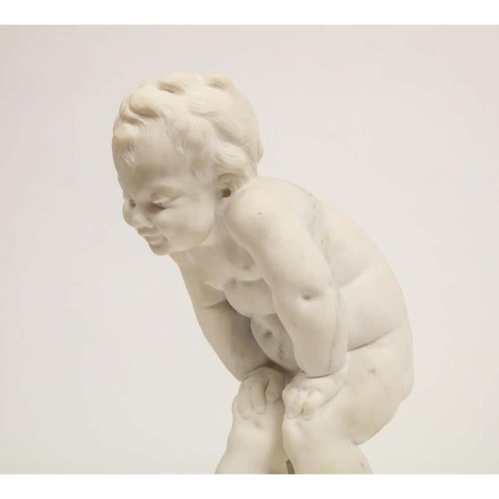 Benoit Rougelet, F. Barbedienne, a White Marble Sculpture of a Putti and Turtle 11