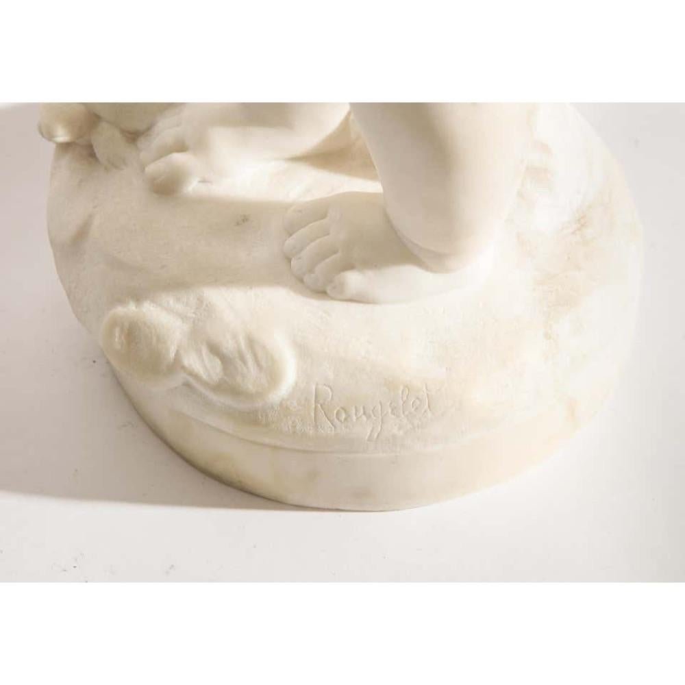Benoit Rougelet, F. Barbedienne, a White Marble Sculpture of a Putti and Turtle 12