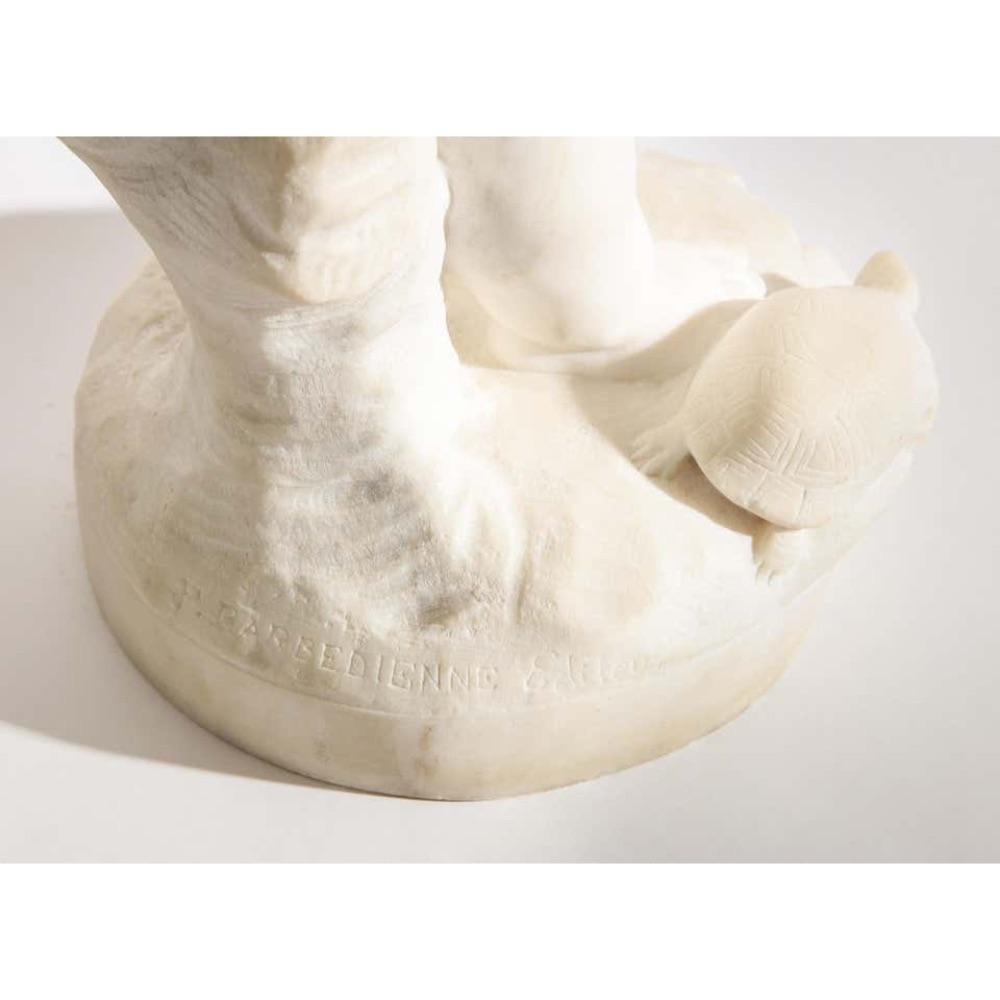 Benoit Rougelet, F. Barbedienne, a White Marble Sculpture of a Putti and Turtle 13