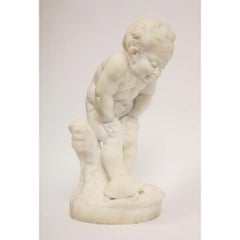 Benoit Rougelet, F. Barbedienne, a White Marble Sculpture of a Putti and Turtle