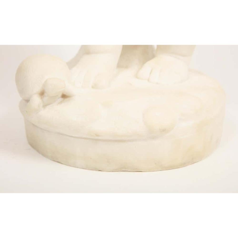 Benoit Rougelet, F. Barbedienne, a White Marble Sculpture of a Putti and Turtle 2