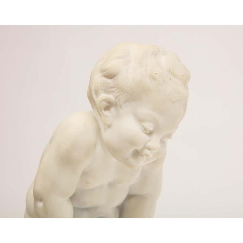 Benoit Rougelet, F. Barbedienne, a White Marble Sculpture of a Putti and Turtle 5