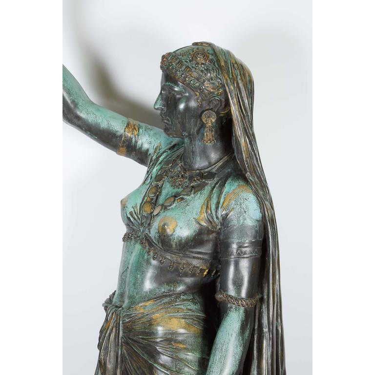 Emile Coriolan Hippolyte Guillemin (French, 1841-1907) bronze torchiere “femme indienne.”  Cast by F. Barbedienne Fondeur, signed “Ele. Guillemin, 1872” w/ A. Collas reduction seal.  An incredibly powerful figure of magnificent proportions, this