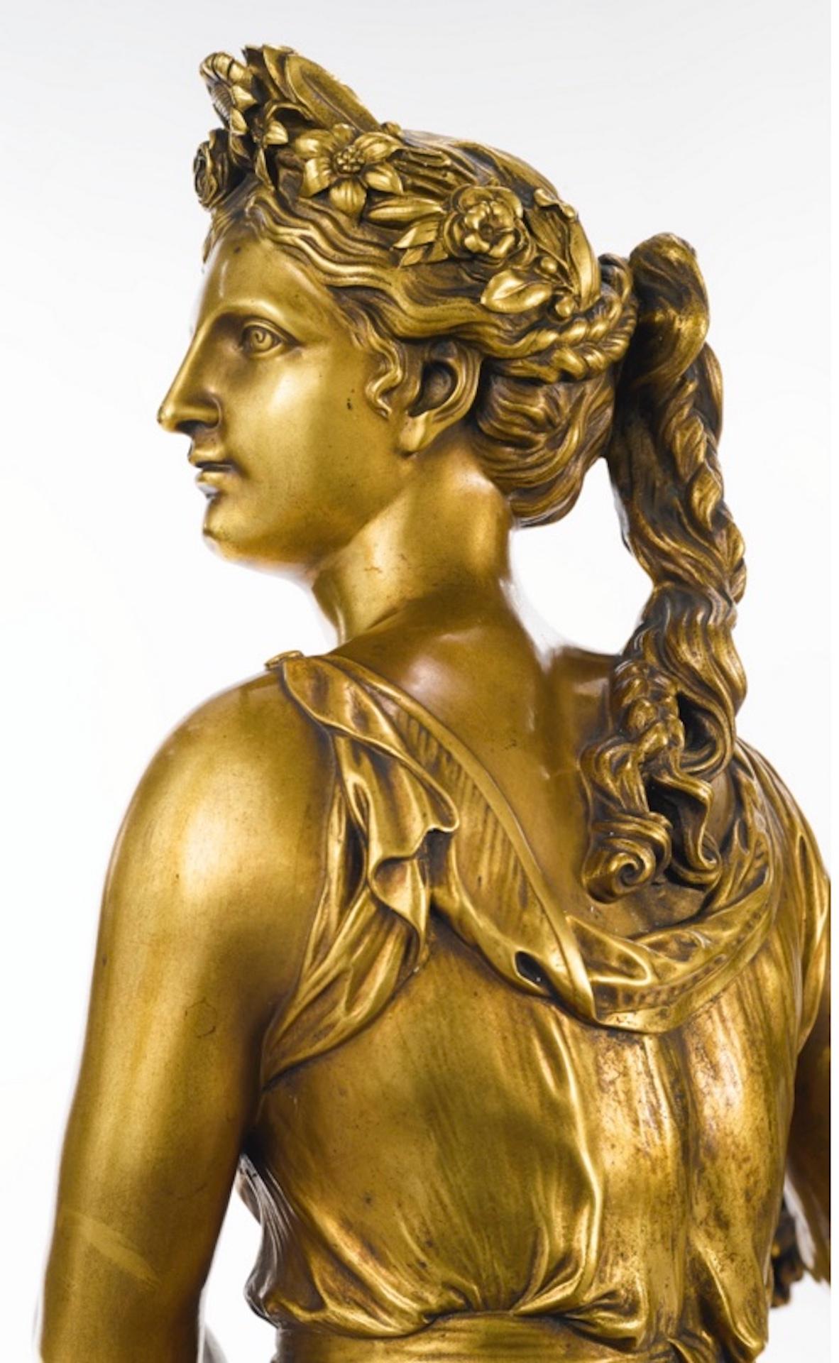 Flora et L'amour ou Hamadryade  - Gold Figurative Sculpture by Ferdinand Barbedienne