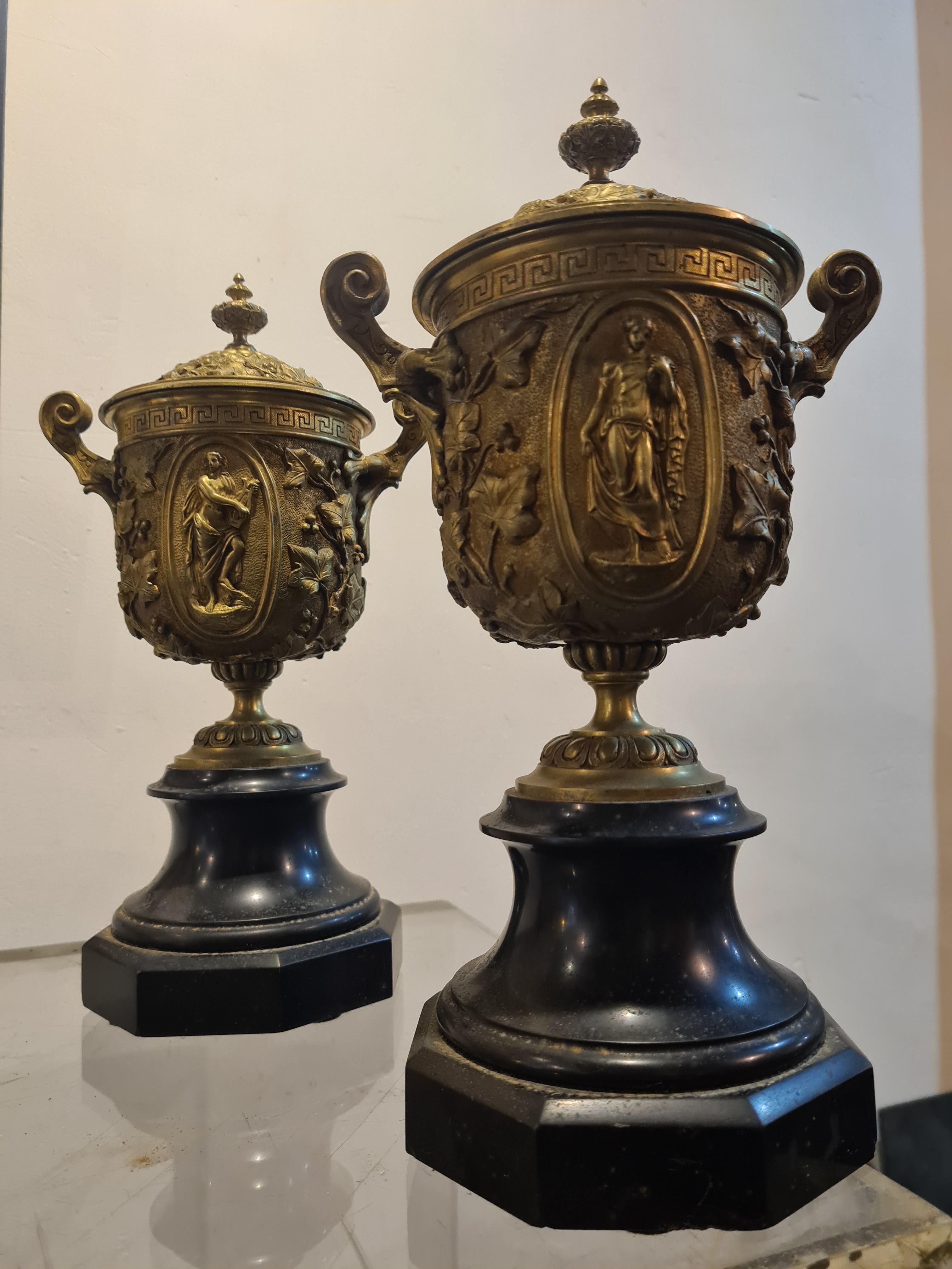 Pair of French Gilt Bronze & Marble Garniture Urns, In The Style of Barbedienne - Sculpture by Ferdinand Barbedienne