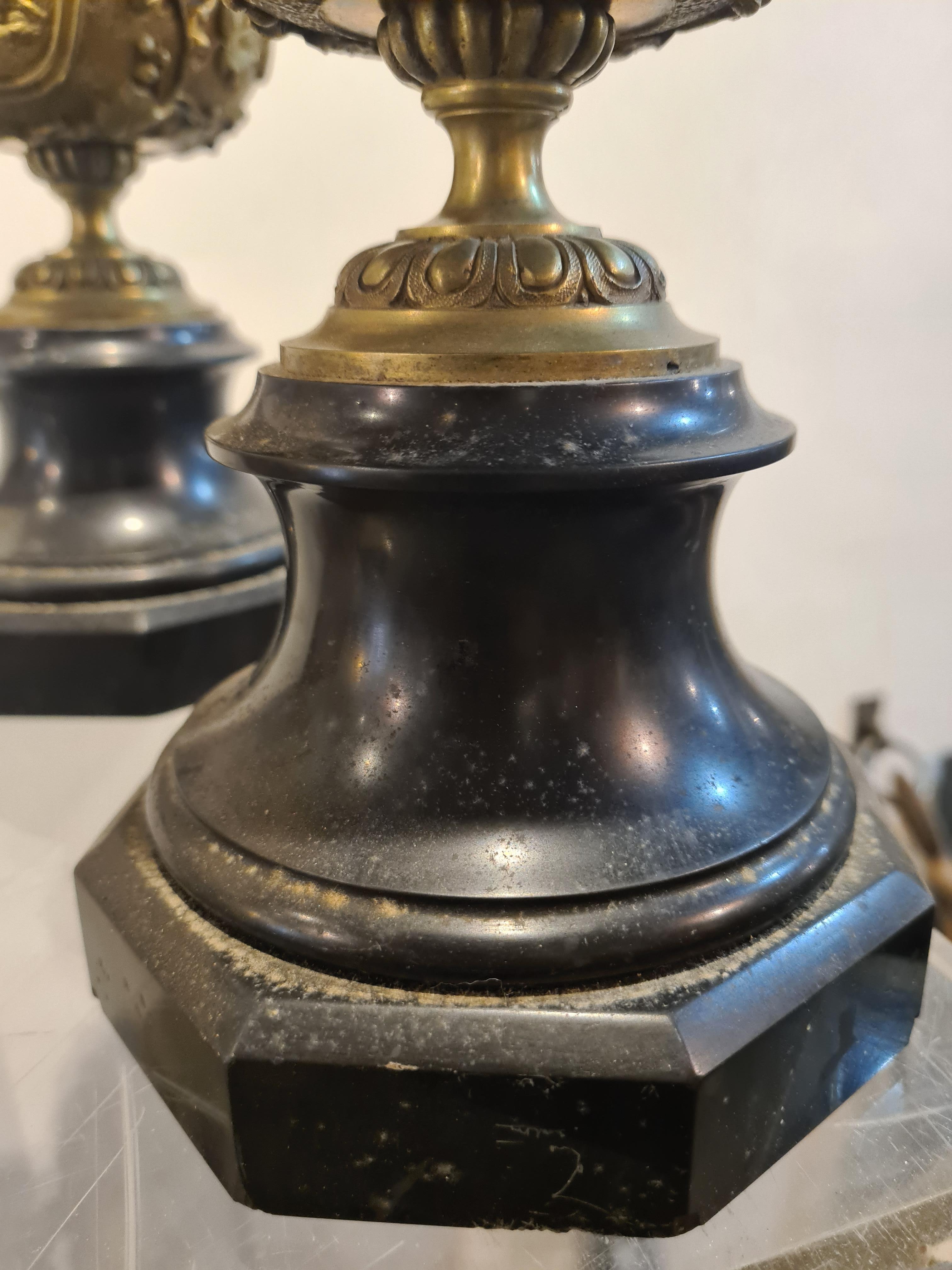 Pair of French Gilt Bronze & Marble Garniture Urns, In The Style of Barbedienne 4