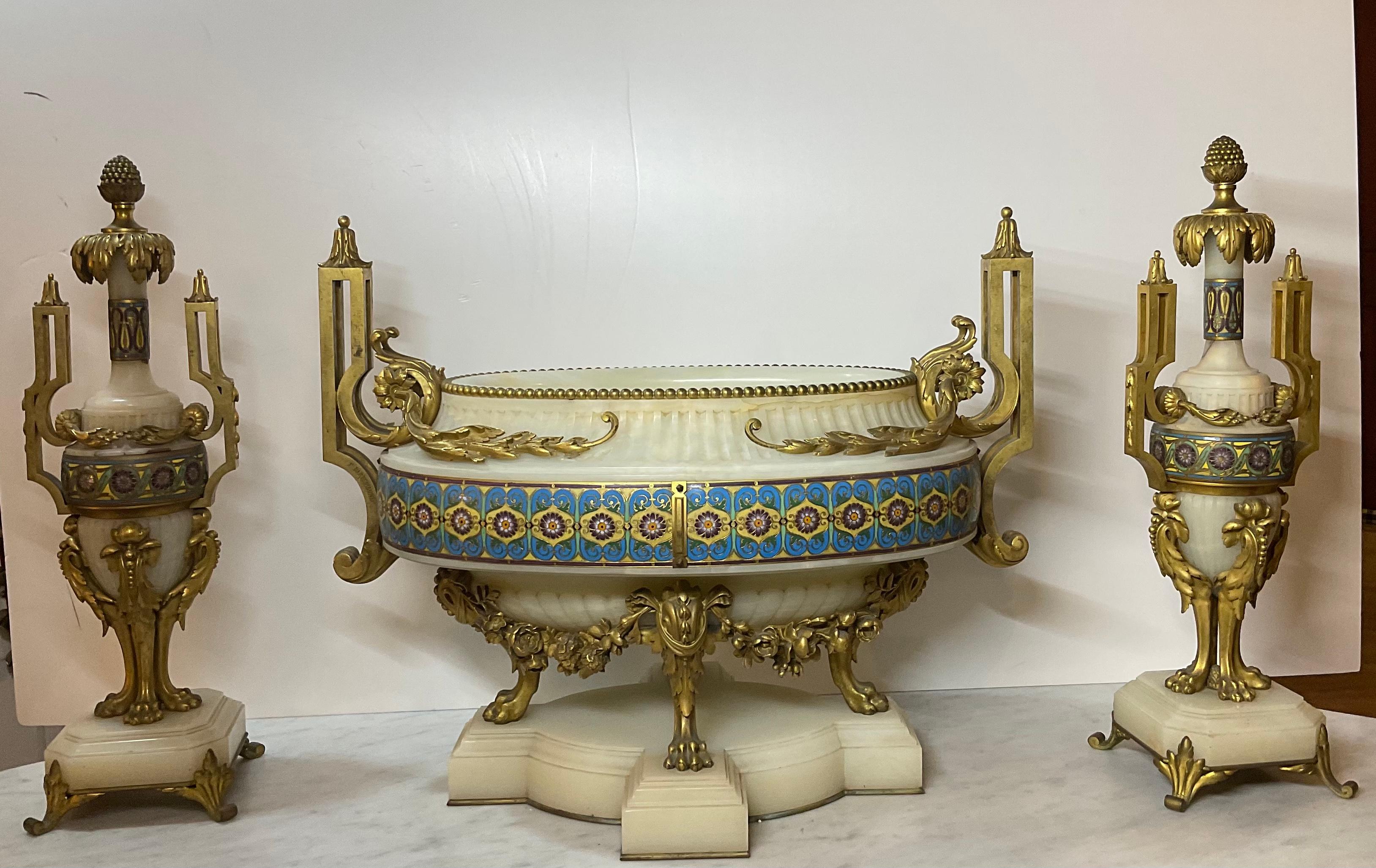 Ferdinand Barbedienne-Set aus vergoldeten, in Bronze gefassten Champleve-Onyx-Garnituren im Angebot 11