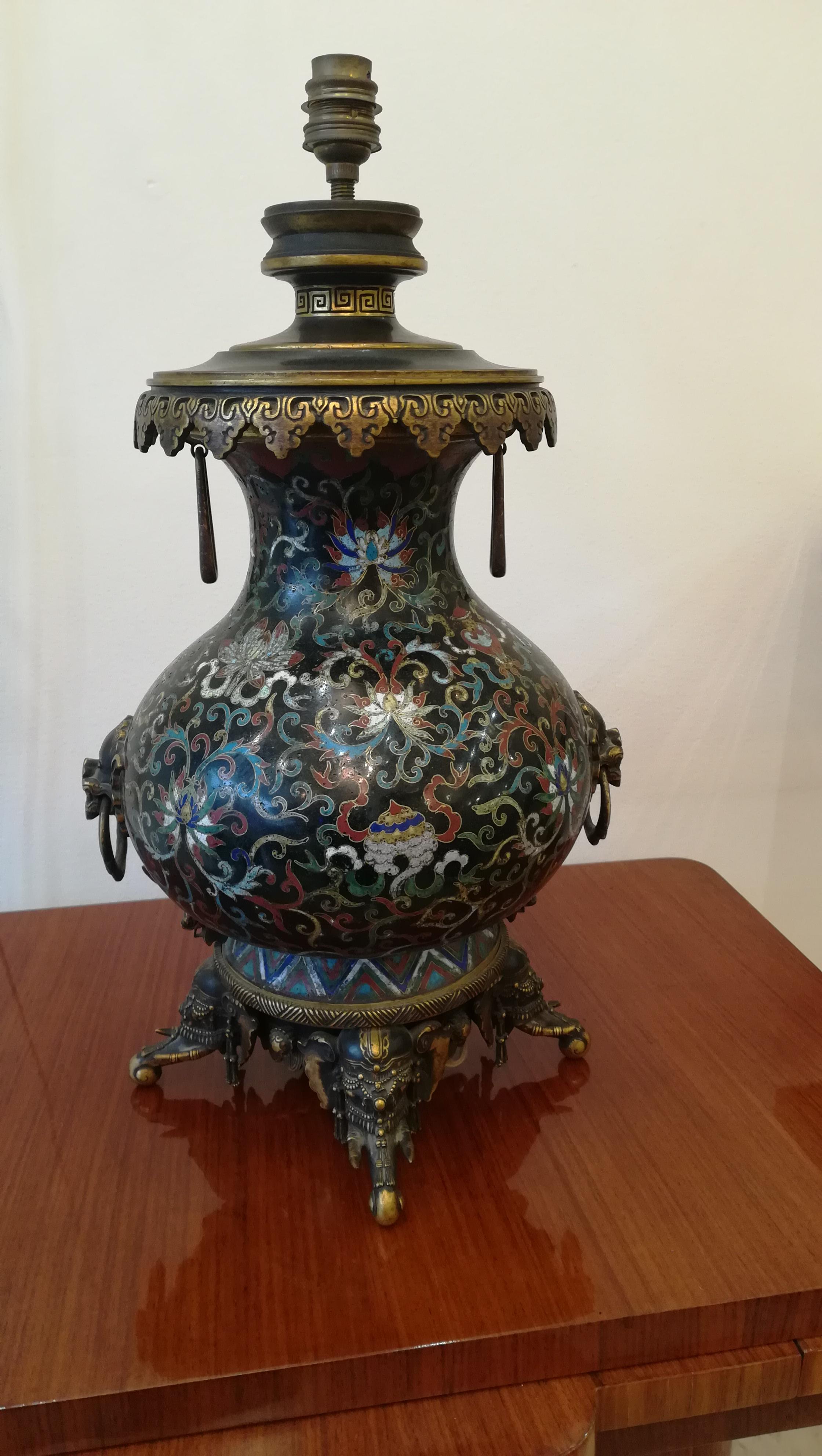 French Ferdinand Barbedienne XIX°Cloisonné Table Lamp For Sale