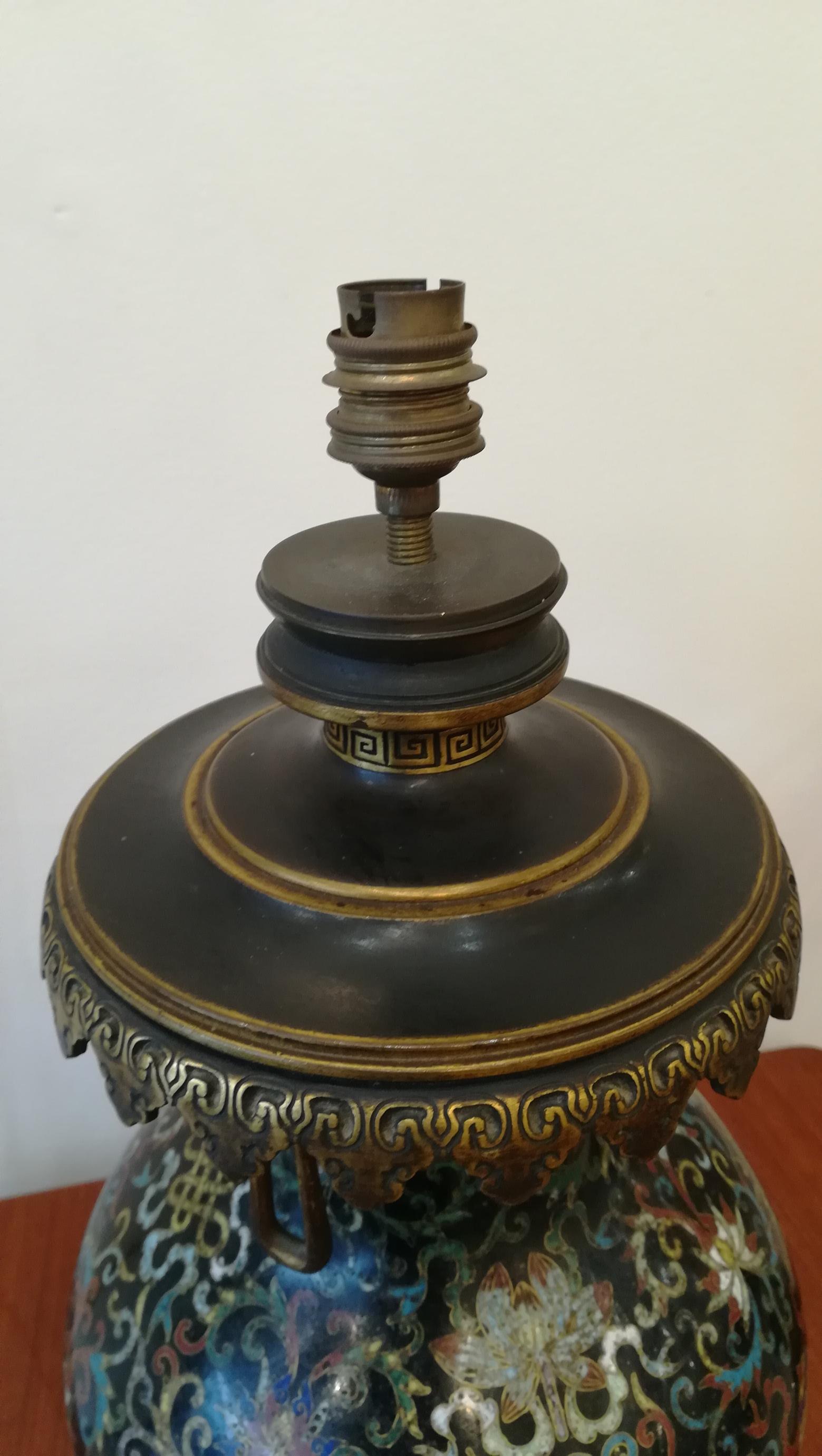 Bronze Ferdinand Barbedienne XIX°Cloisonné Table Lamp For Sale