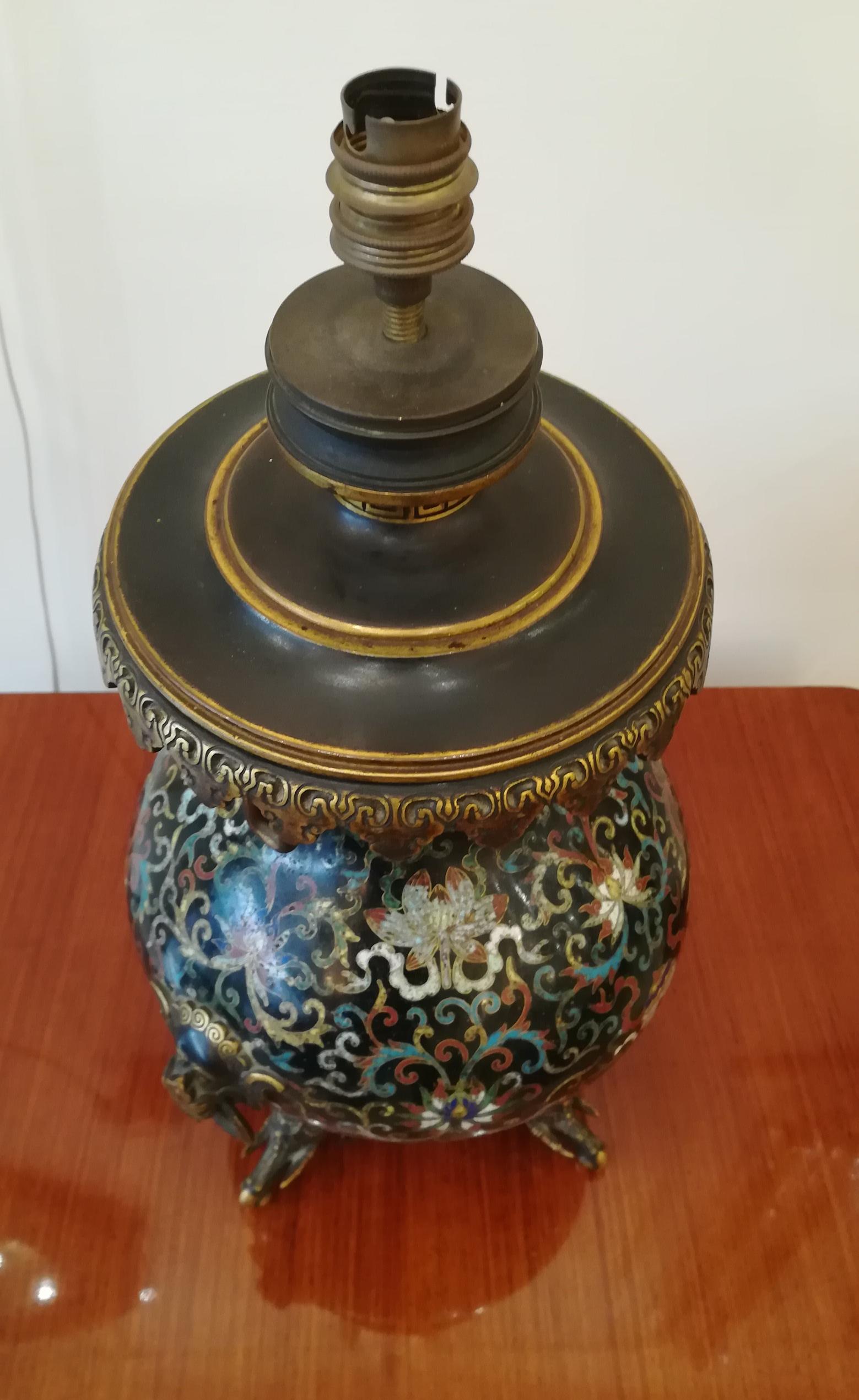 Ferdinand Barbedienne XIX°Cloisonné Table Lamp For Sale 1