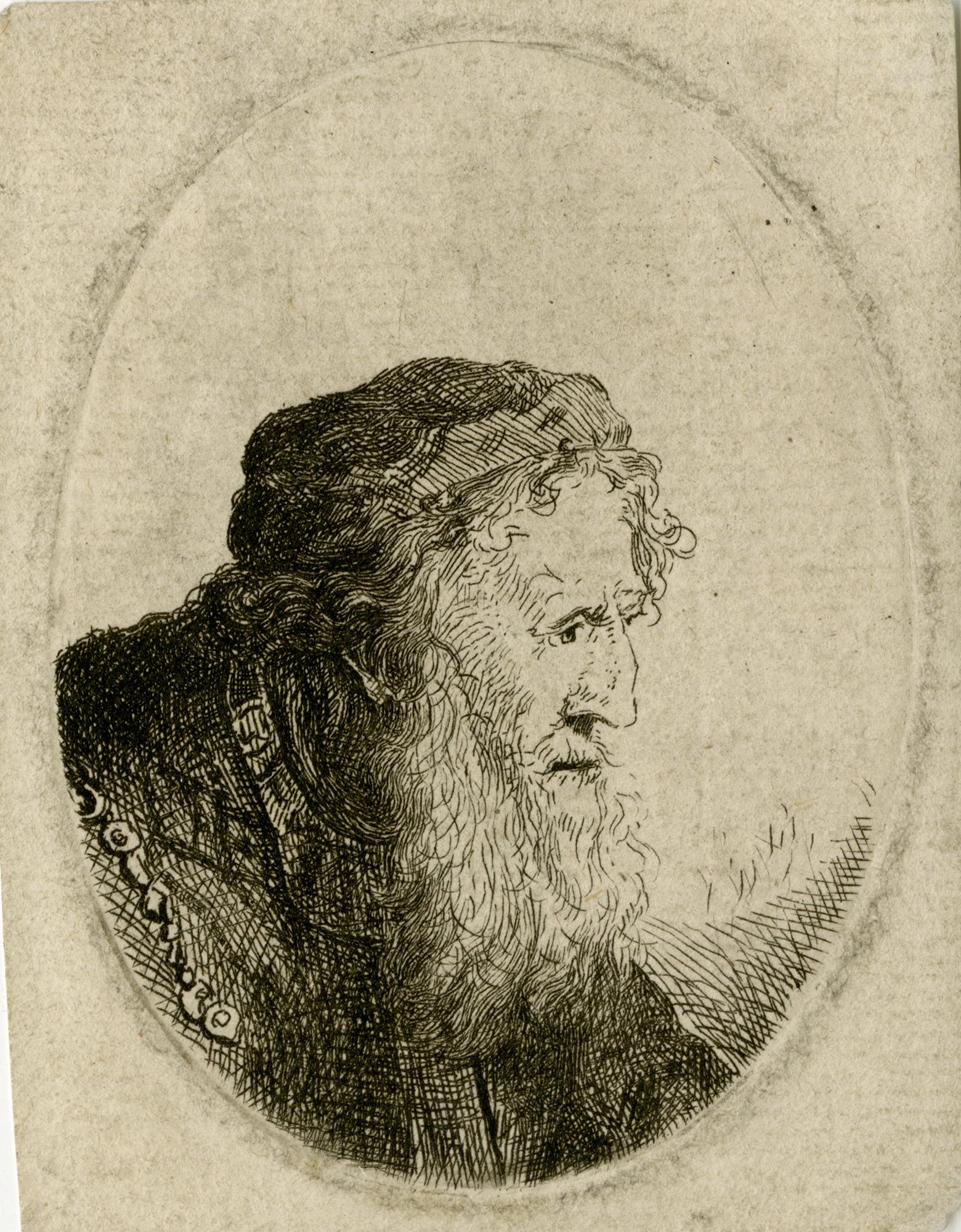 Ferdinand Bol Figurative Print - Old man with a long beard and cap - After Rembrandt, copy