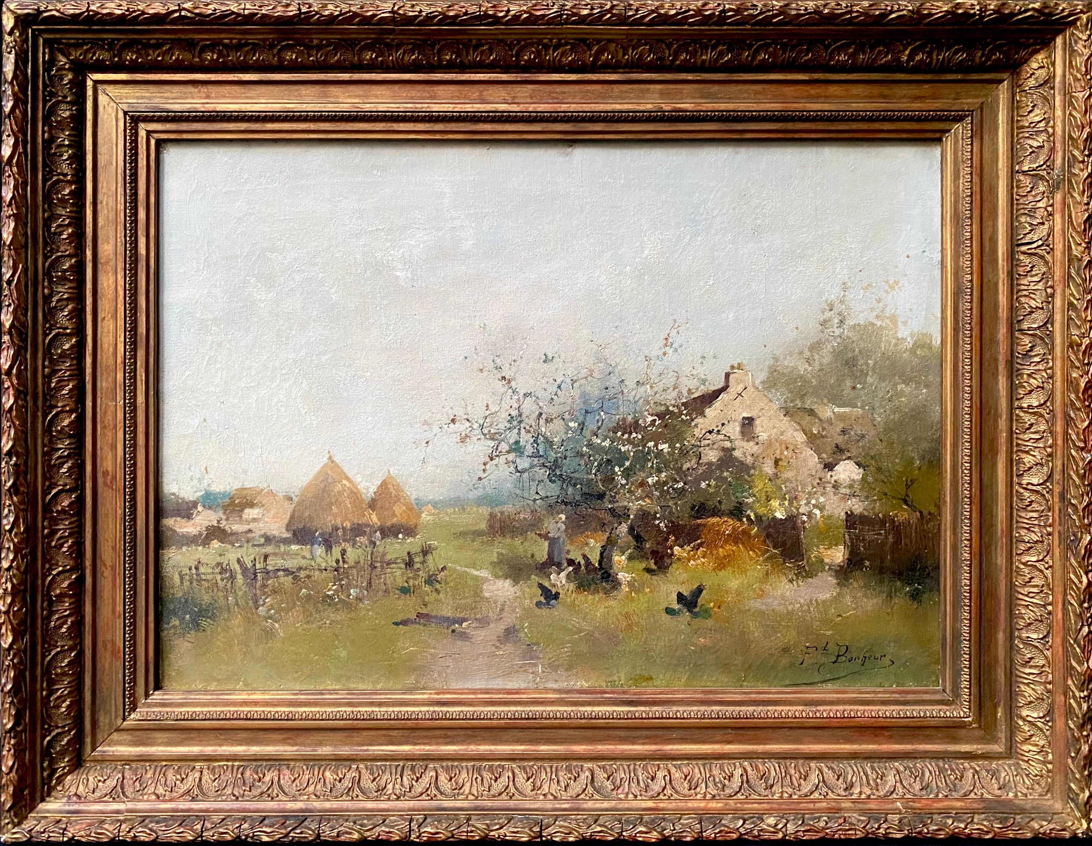 Ferdinand Bonheur Landscape Painting - 19th century French impressionist painting - The cherry tree - landscape Bonheur