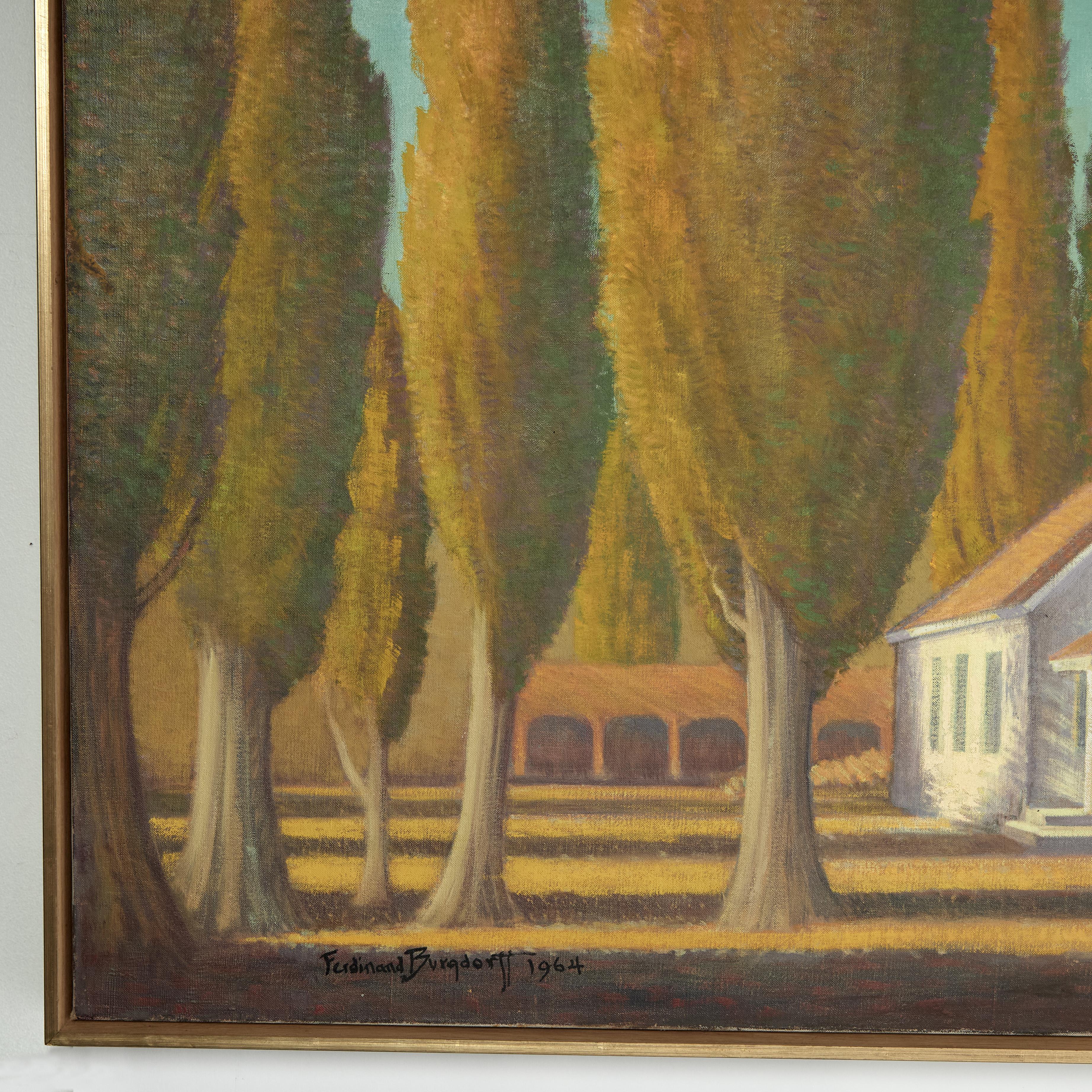 Quadro di metà secolo con alberi e una cappella di Ferdinand Burgdorff in vendita 4