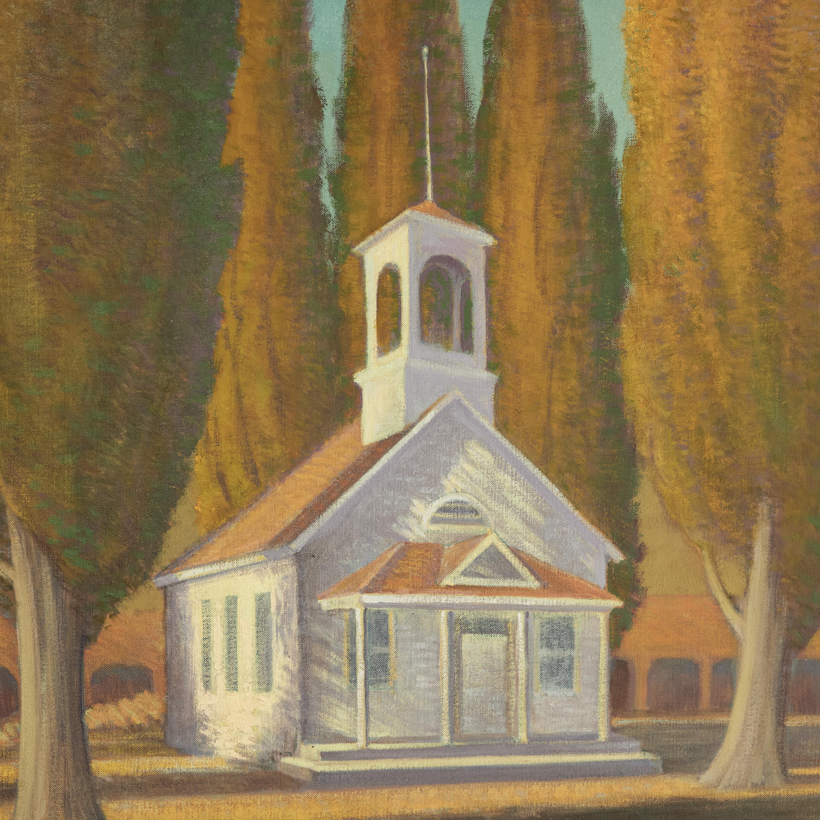 Quadro di metà secolo con alberi e una cappella di Ferdinand Burgdorff in vendita 6
