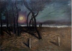 Pacific Grove Moonlight, Mid Century Nocturnal Coastal Landscape