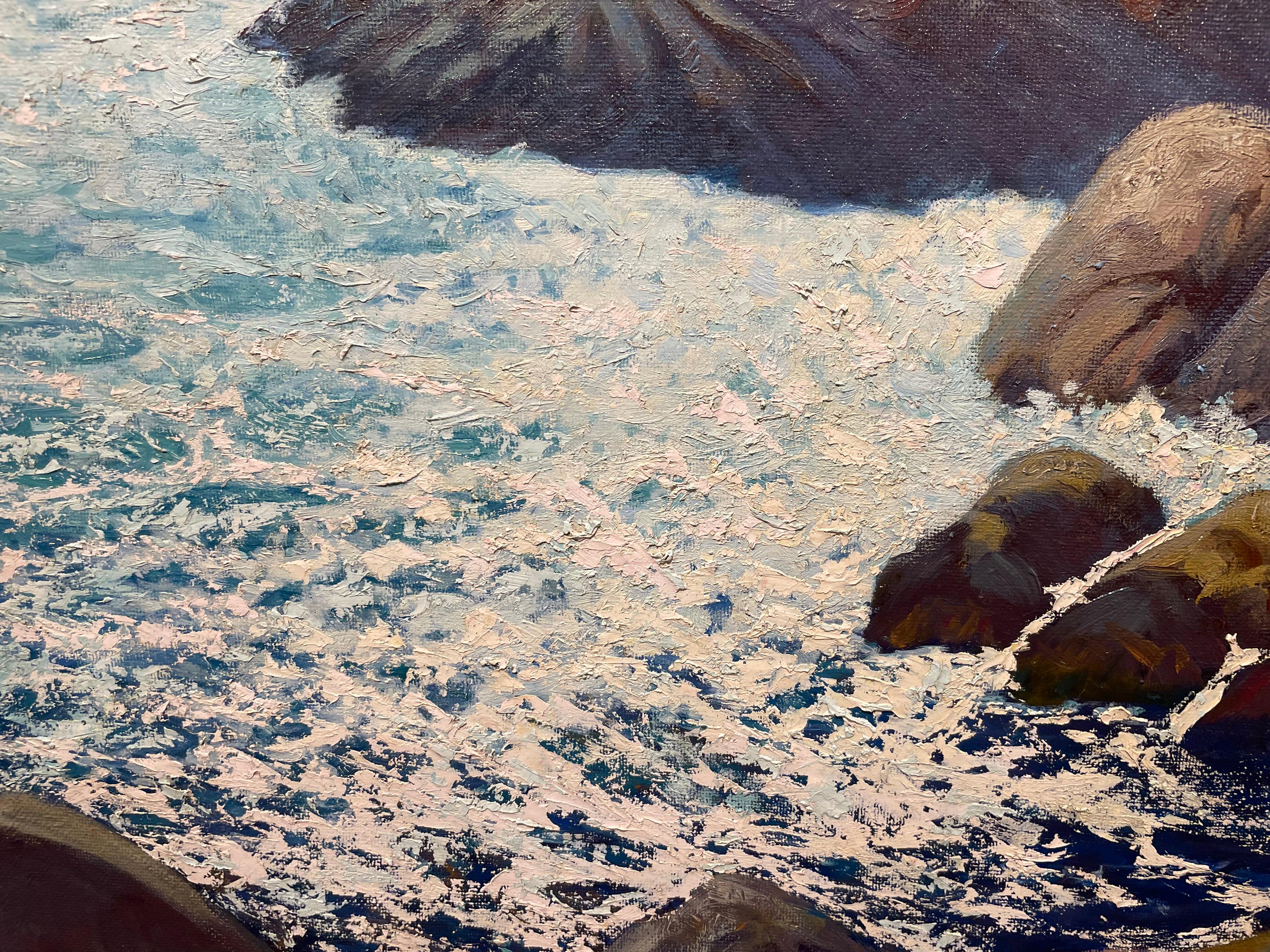 Winter Water, Large Seascape of Point Lobos, Monterey, California Shore For Sale 6