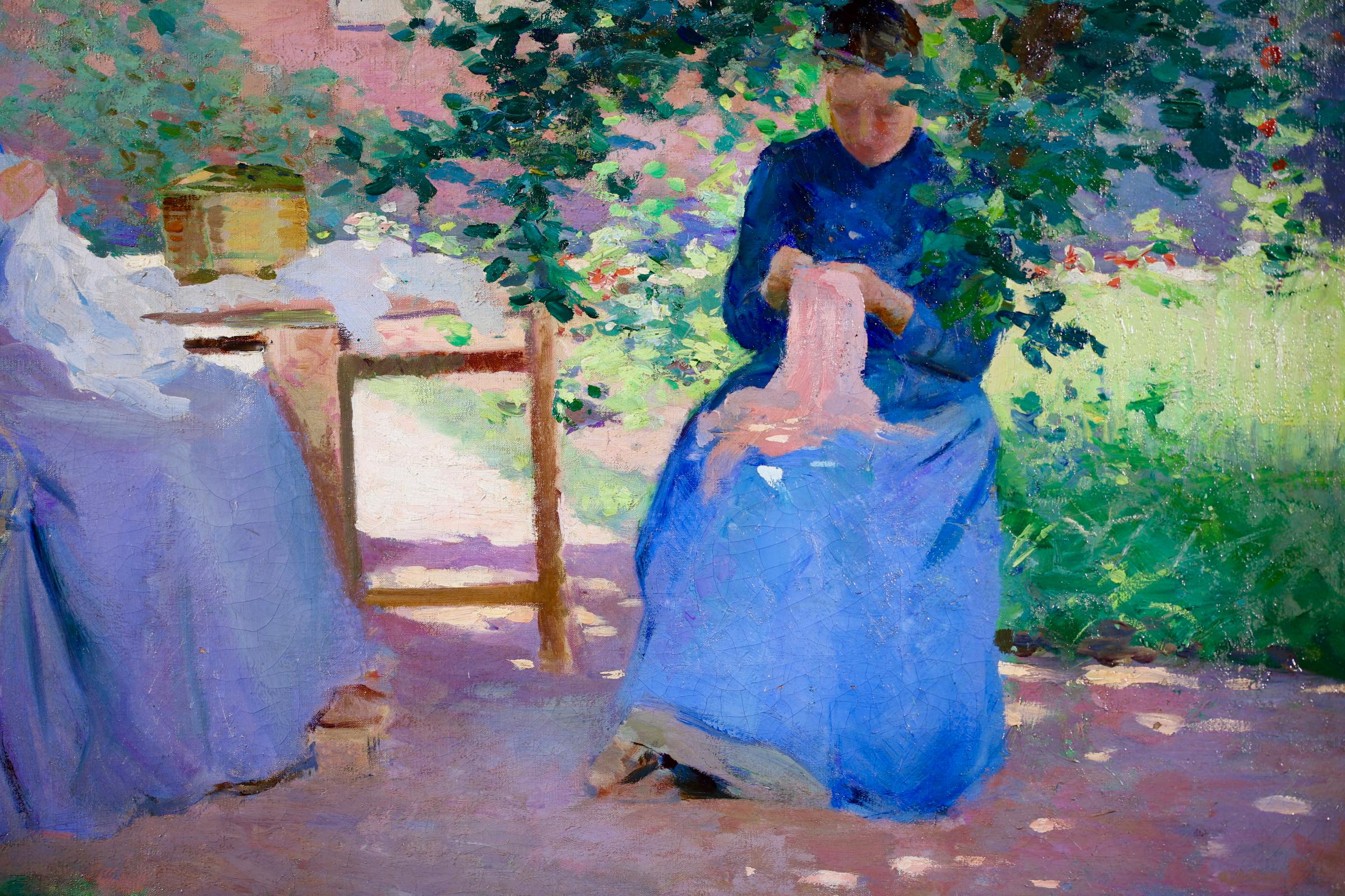 Deux Couseuses - Impressionist Oil, Figures in Landscape by Ferdinand Deconchy For Sale 3