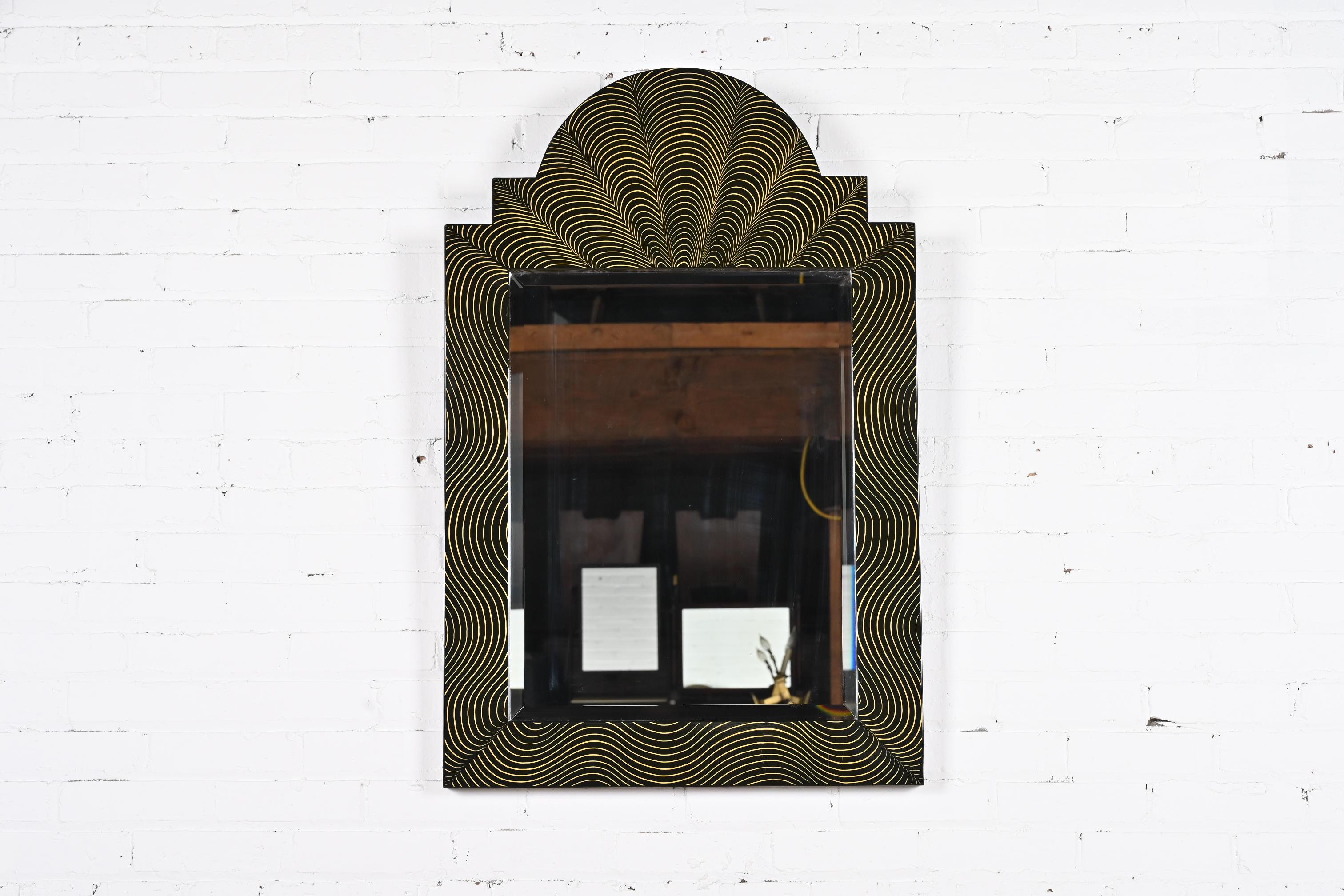 A gorgeous modern Art Deco style studio made lacquered framed wall mirror

In the manner of Karl Springer

By Ferdinand Digennaro

USA, 1981

Beautiful lacquered wood frame, with beveled mirror.

Measures: 26