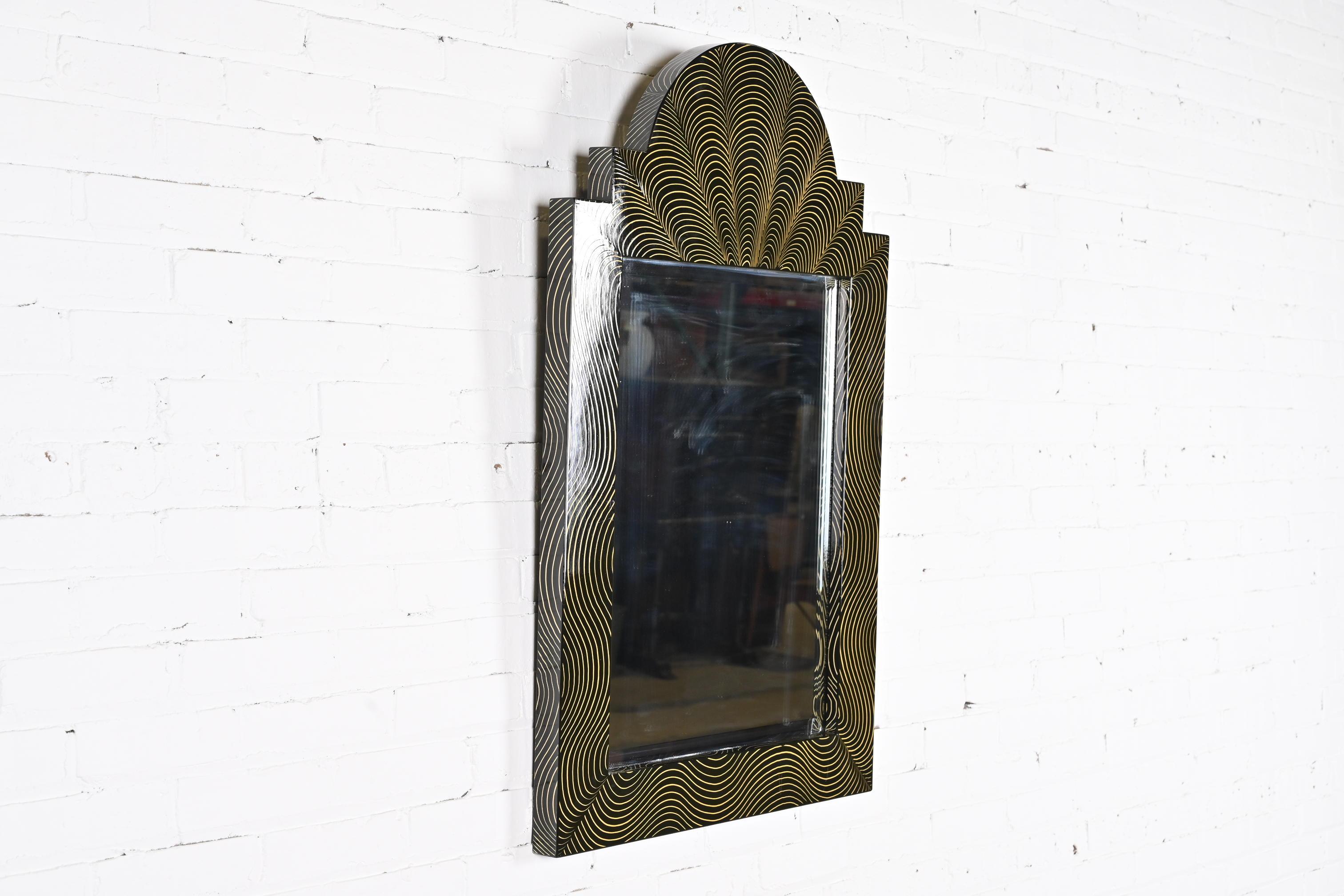 Ferdinand Digennaro Art Deco Studio Made Lacquered Wall Mirror In Good Condition For Sale In South Bend, IN